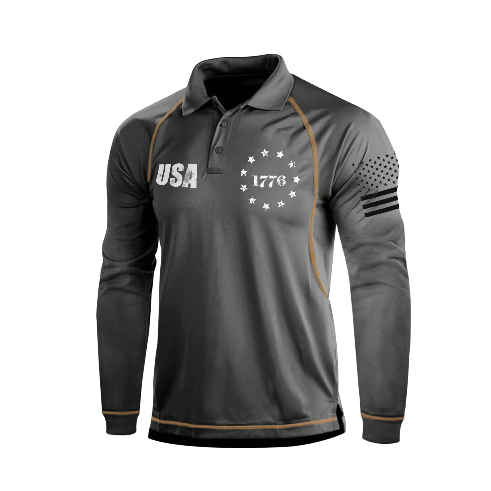 1776 USA FLAG RAGLAN GRAPHIC LONG SLEEVE POLO SHIRT