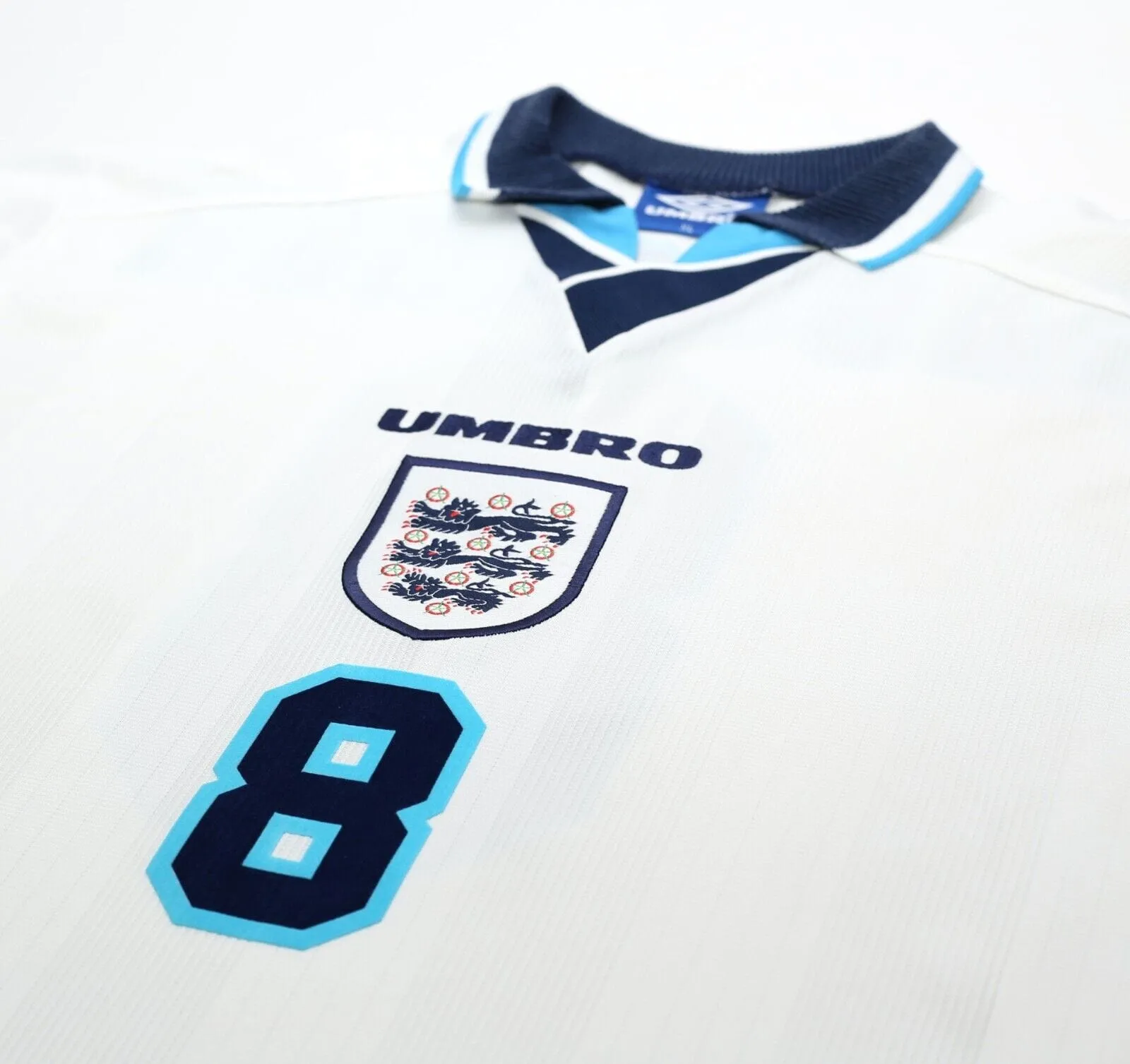 1995/97 GASCOIGNE #8 England Vintage Umbro Home Football Shirt (XL) Euro 96