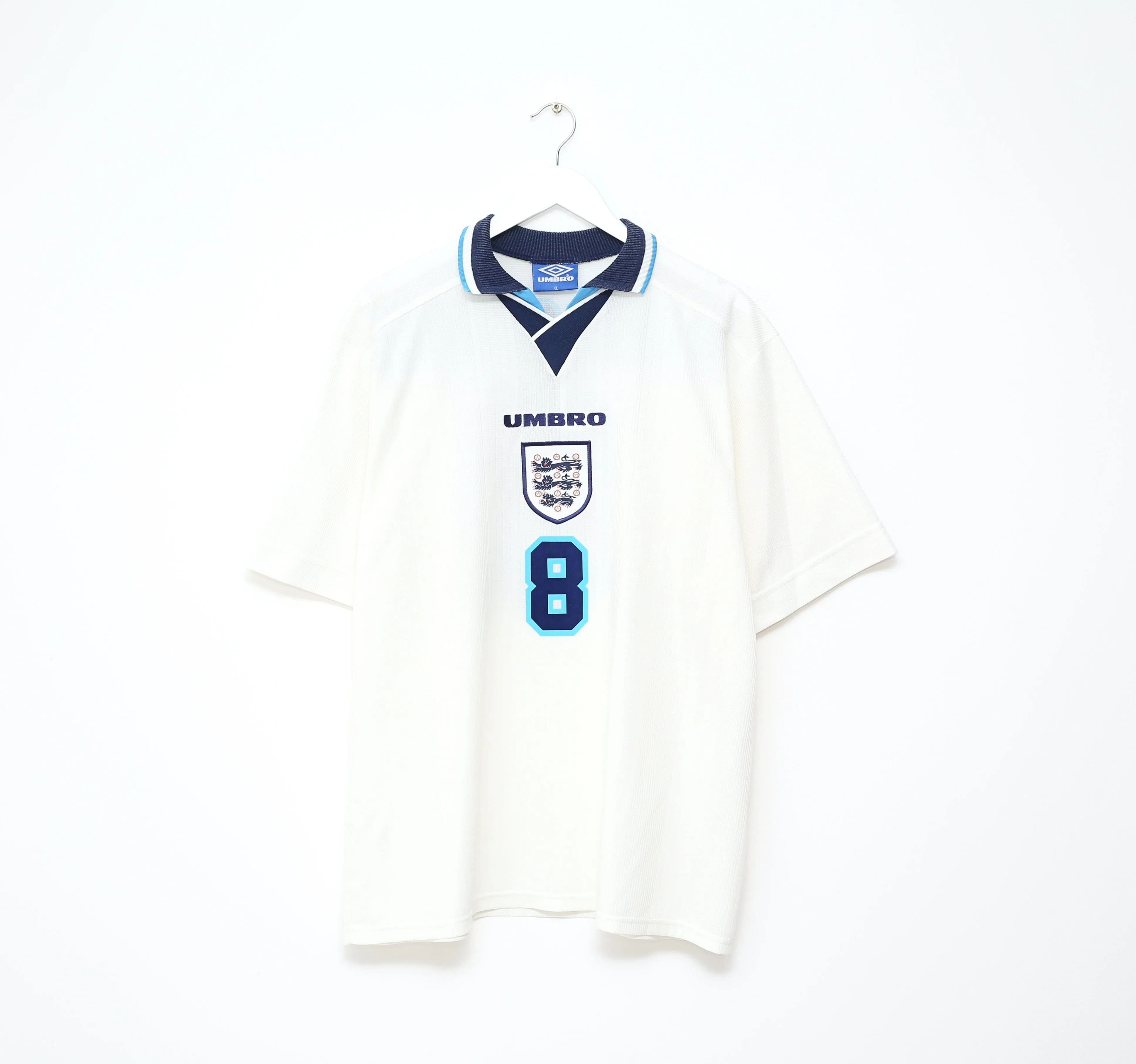 1995/97 GASCOIGNE #8 England Vintage Umbro Home Football Shirt (XL) Euro 96