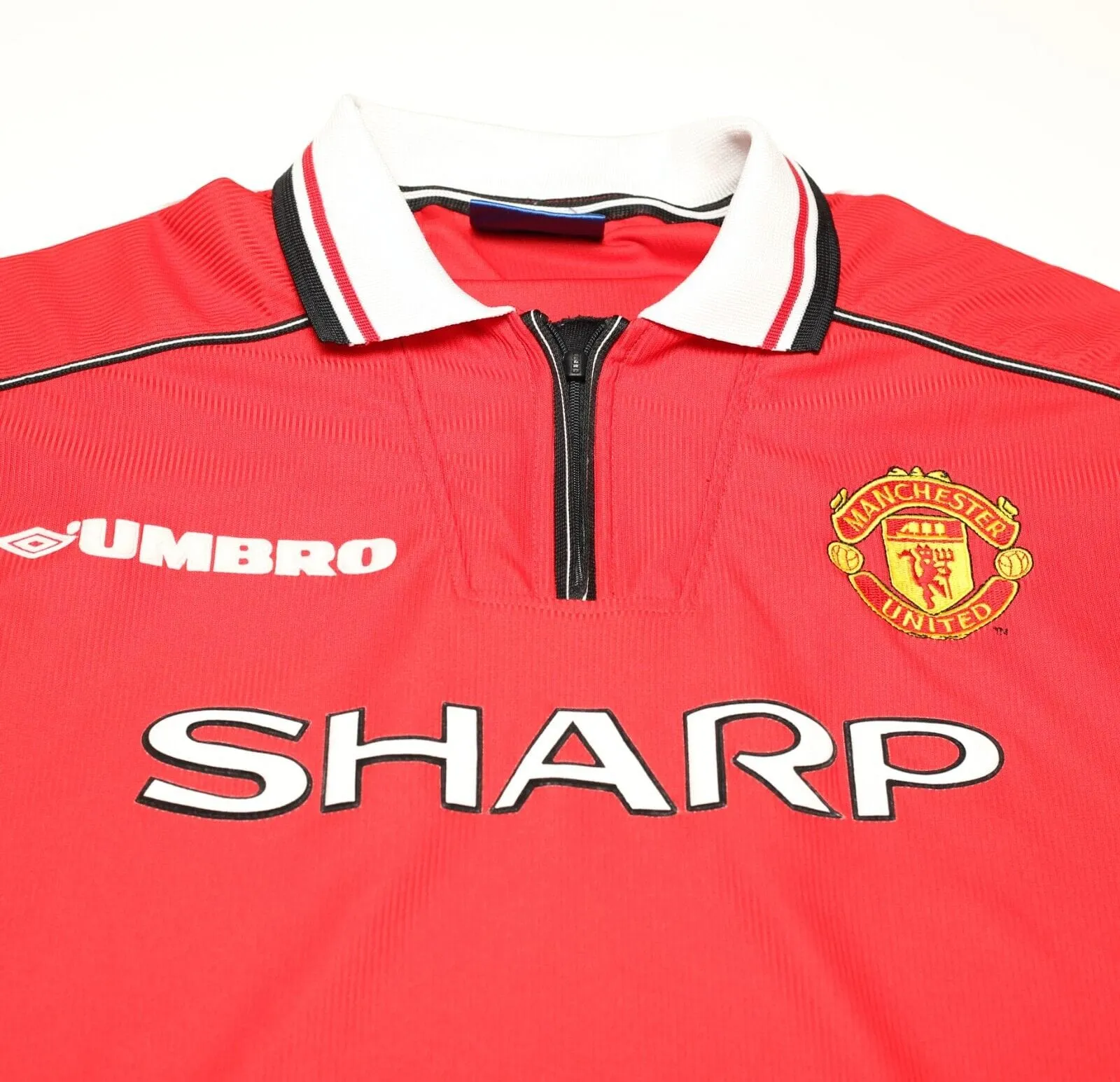 1998/00 BECKHAM #7 Manchester United Vintage Umbro Home Football Shirt (L)