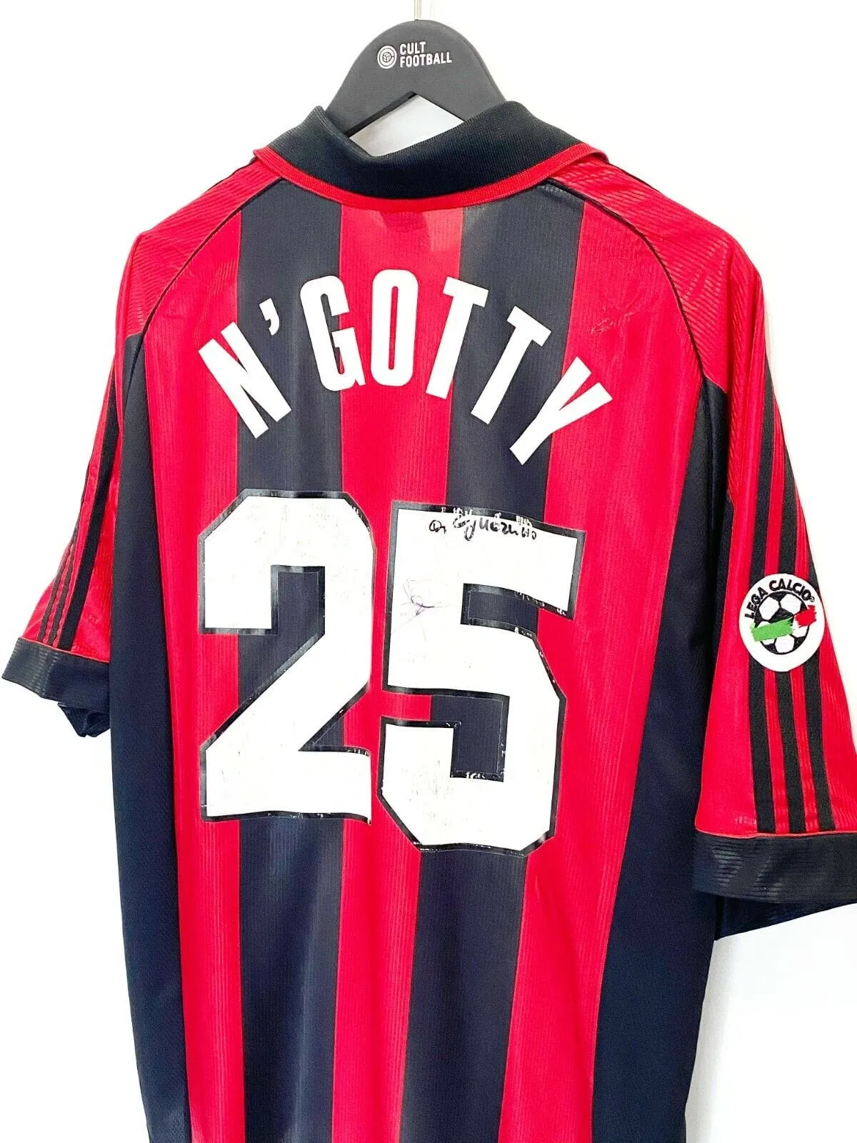 1998/00 N'GOTTY #25 AC Milan Vintage adidas MATCH WORN Home Football Shirt (XL)