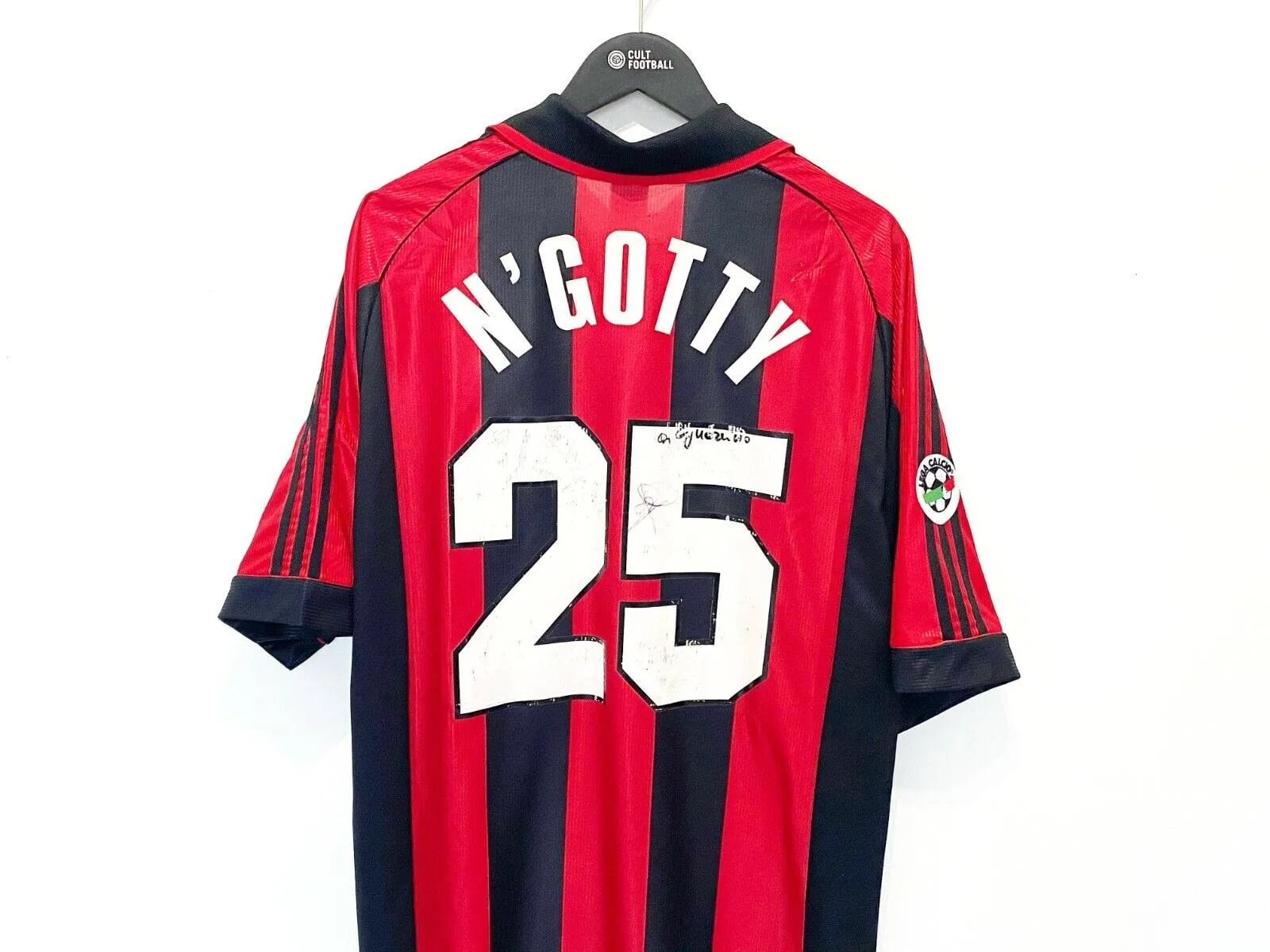 1998/00 N'GOTTY #25 AC Milan Vintage adidas MATCH WORN Home Football Shirt (XL)