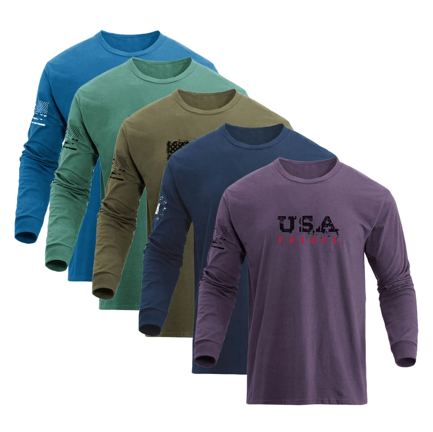 5-PACK USA FLAG GRAPHIC LONG SLEEVE TEE