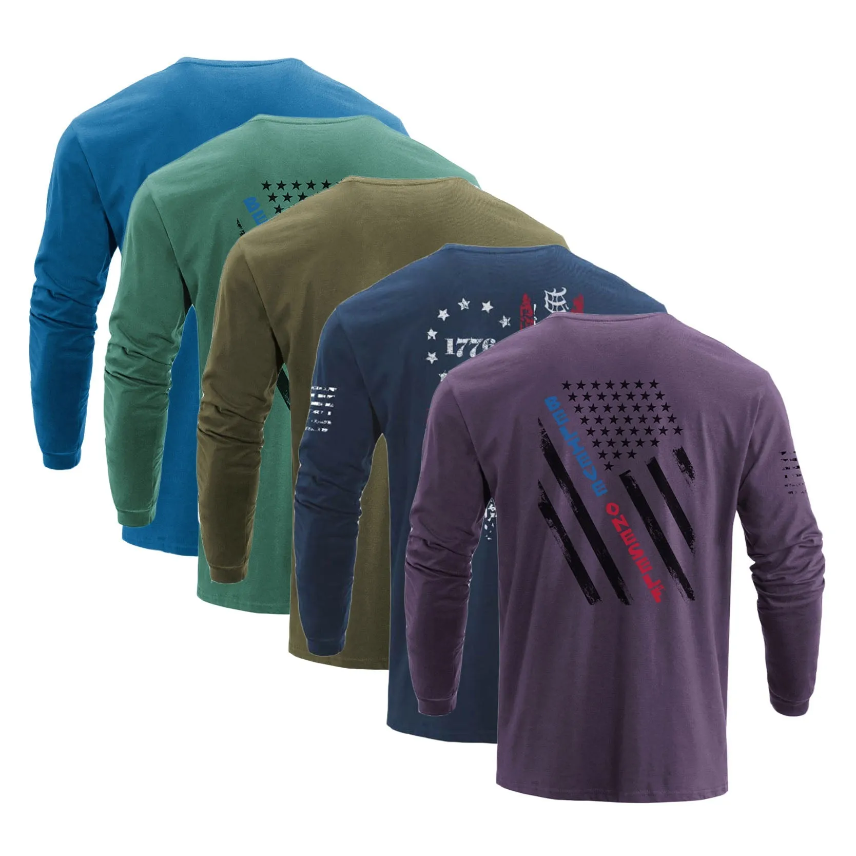 5-PACK USA FLAG GRAPHIC LONG SLEEVE TEE