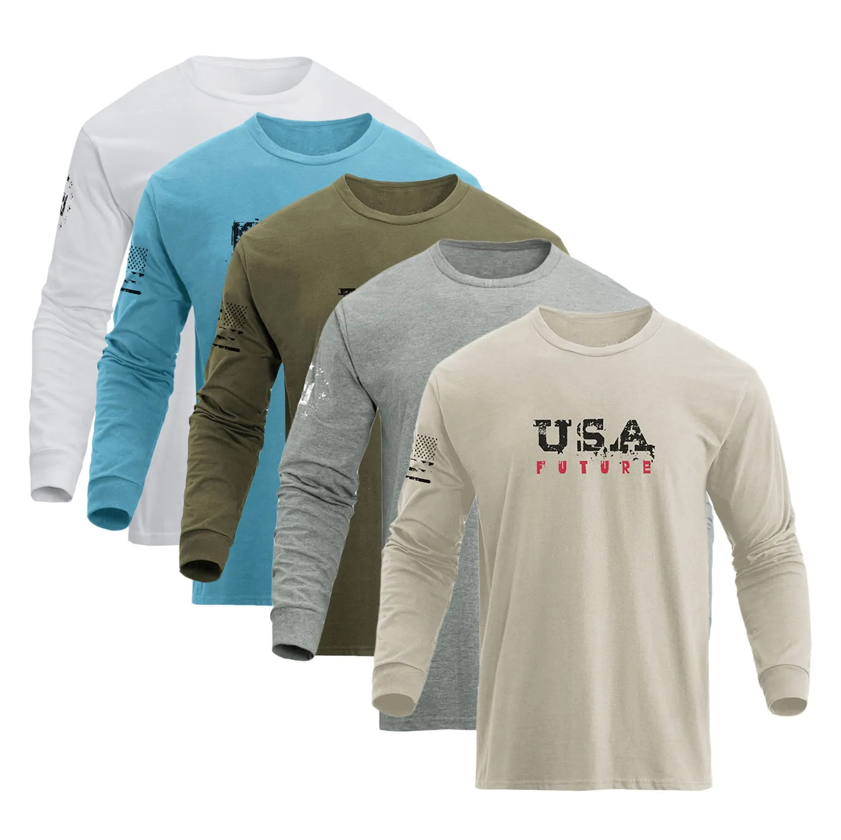 5-PACK USA FLAG GRAPHIC LONG SLEEVE TEE