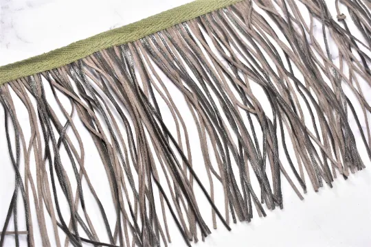 6.25" Faux Leather Fringe Trim | Black and Gray Fringe Trim | Ultra Suede Leather Fringe Trim | Fringe Trim By The Yard