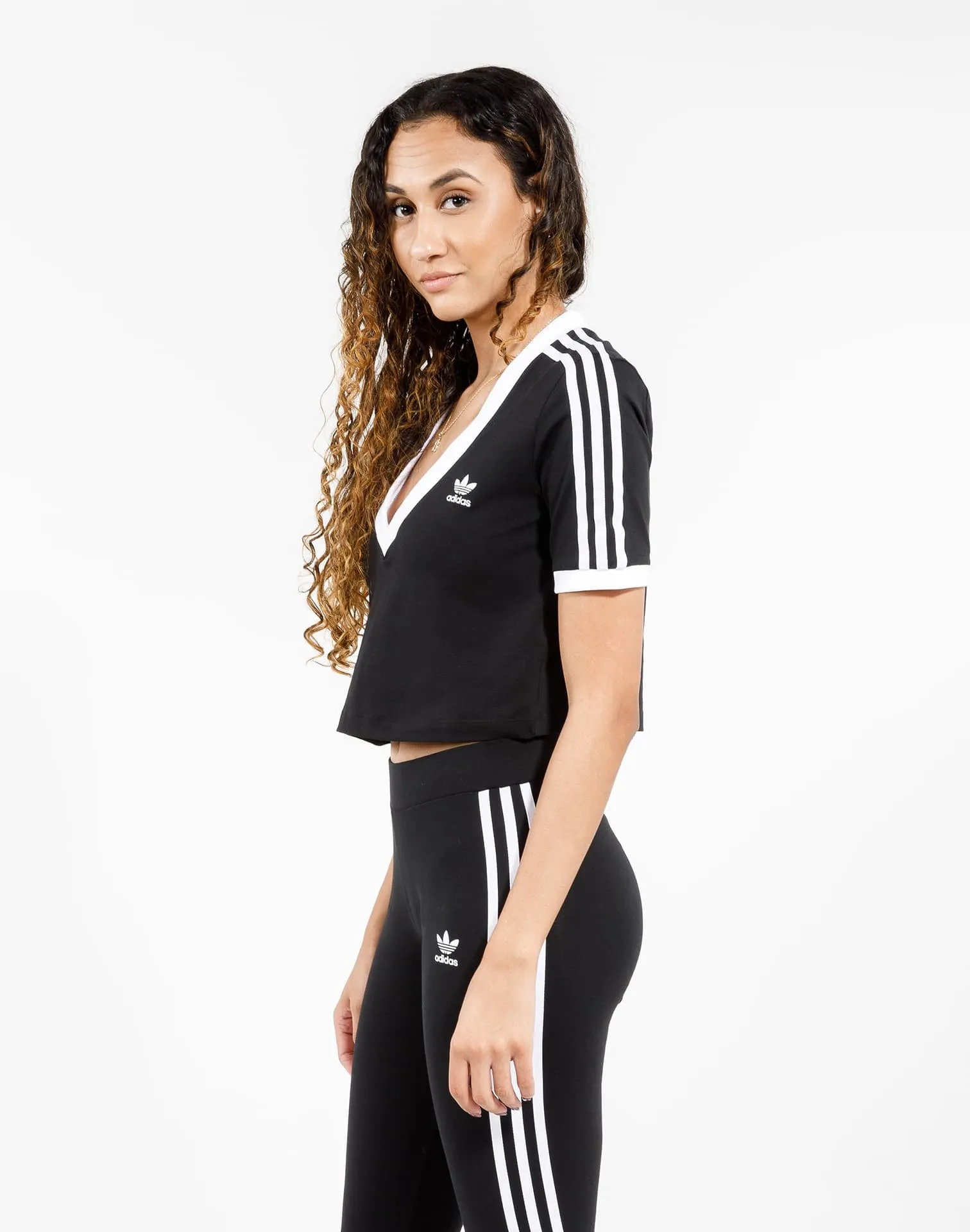 Adidas 3-Stripes Deep V Cropped Tee