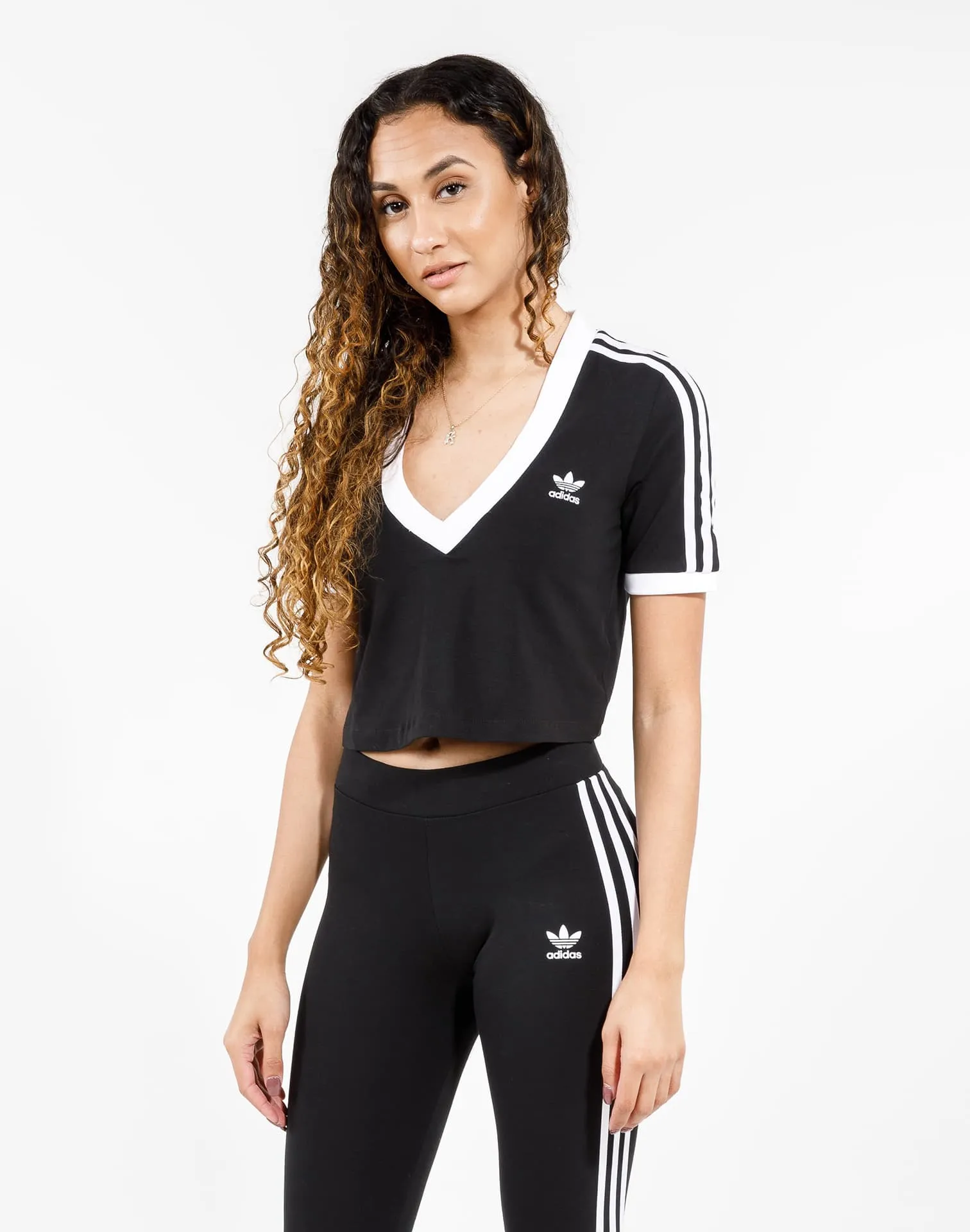 Adidas 3-Stripes Deep V Cropped Tee