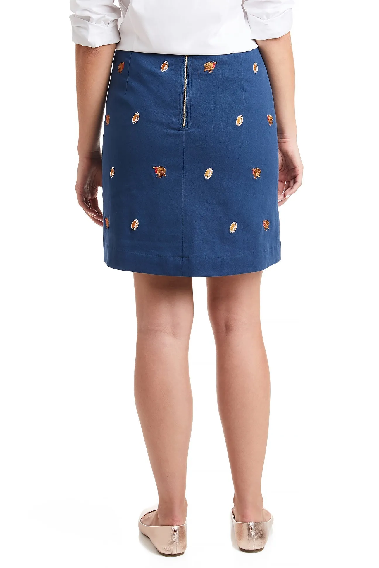 Ali Skirt Stretch Twill Nantucket Navy with Turkey & Football