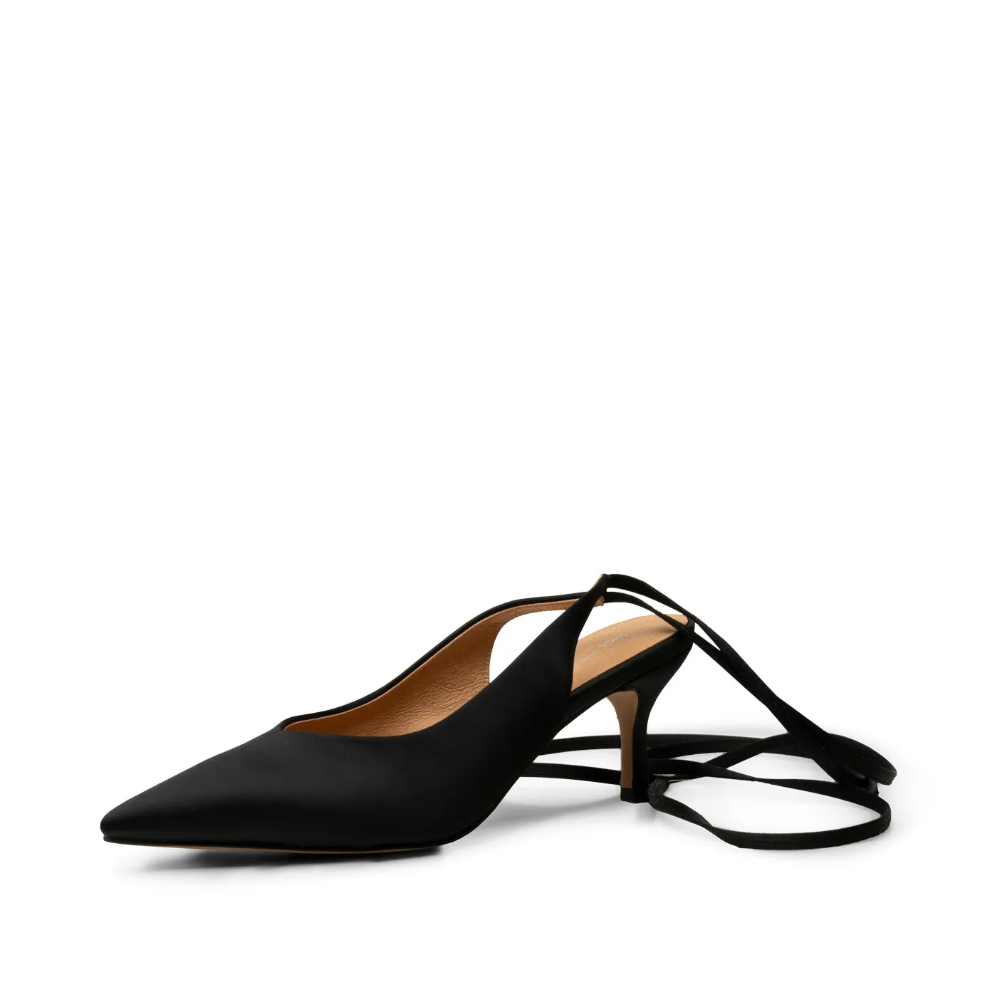 Amia stilet snøre satin - BLACK SATIN