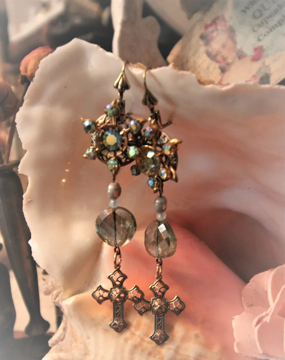 Aurora Borealis Vintage Assemblage Earrings {One of a Kind}