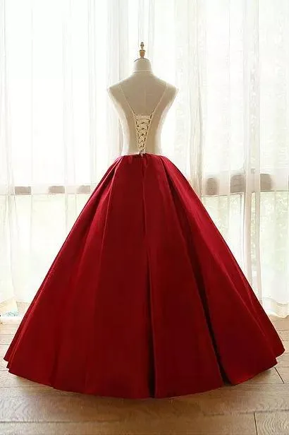 Ball Gown Red Prom Dress Lace Cheap Long Vintage Prom Dress #ER514