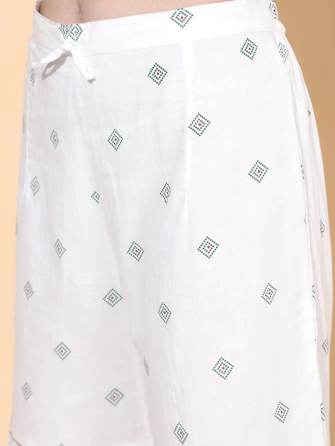 Bandhani Printed & Embroidered Kurta with Palazzo & Dupatta – Dark Green