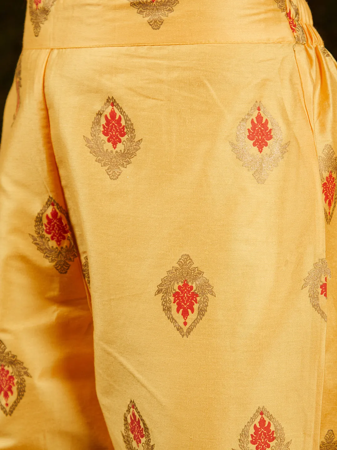 Bandhani Printed & Embroidered Straight Kurta with Pant & Dupatta - Yellow