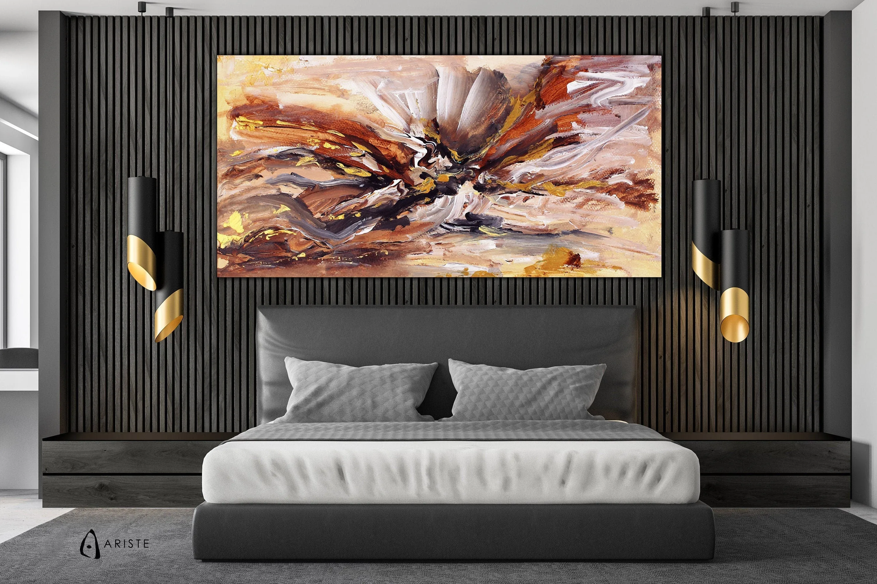 Beige & gold extra large canvas wall art made to order in a custom size