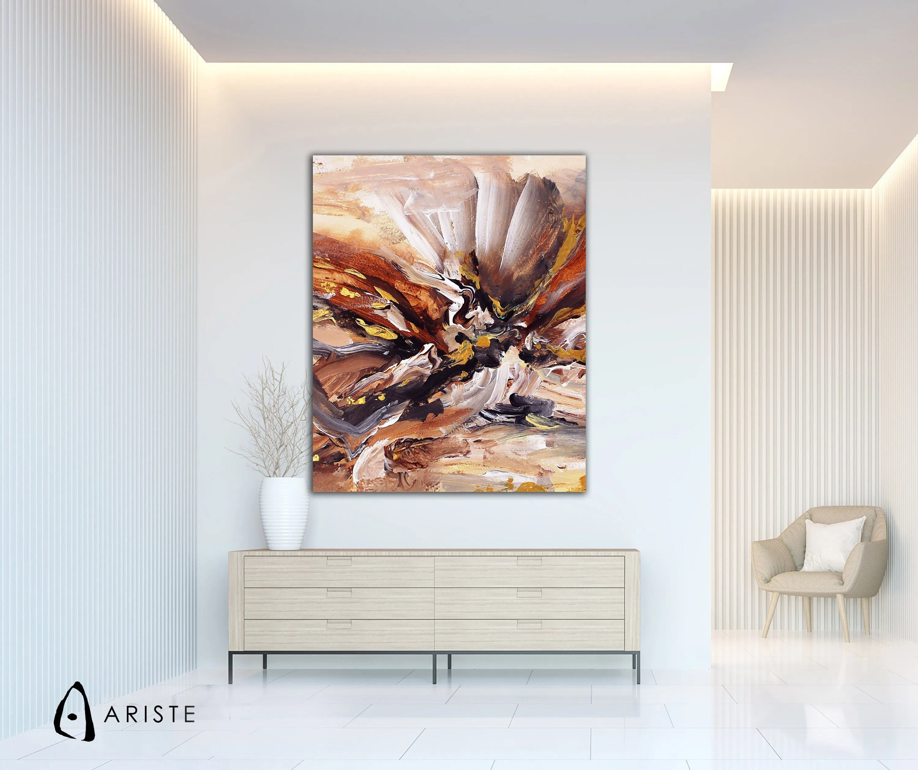 Beige & gold extra large canvas wall art made to order in a custom size