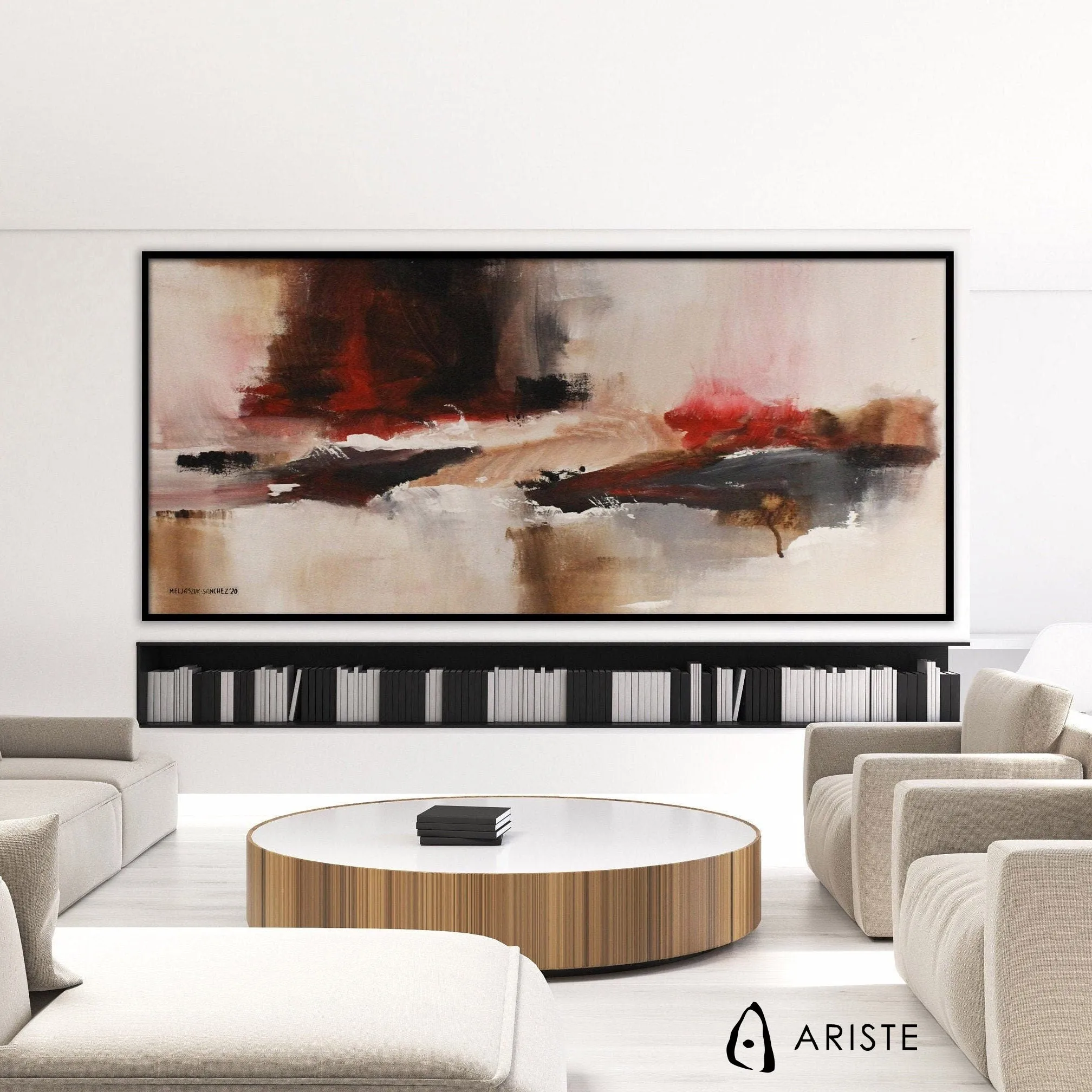 Beige & red abstract oversized wall art made to order in a custom size