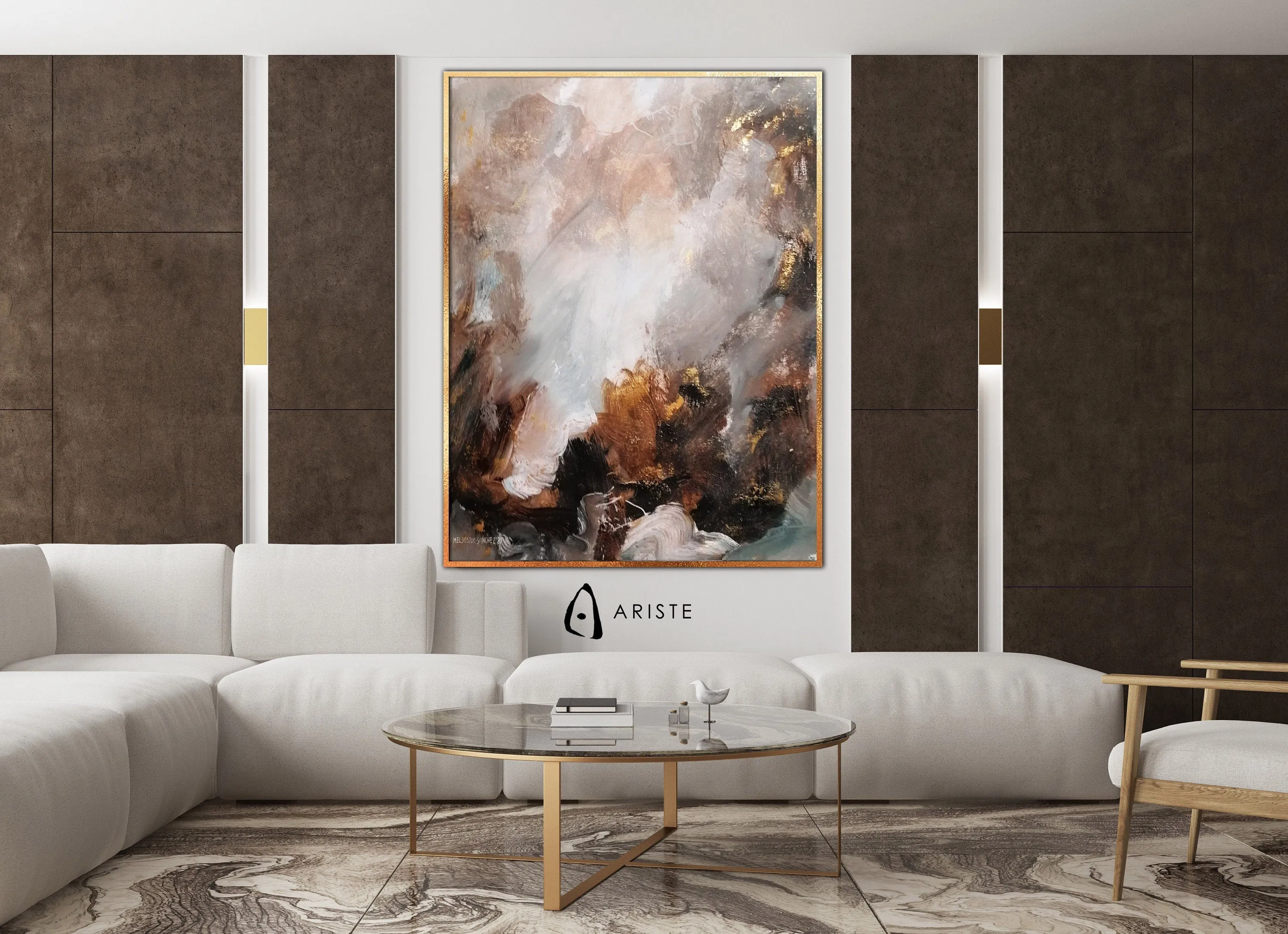 Beige, brown & gold abstract canvas painting made to order in a custom size