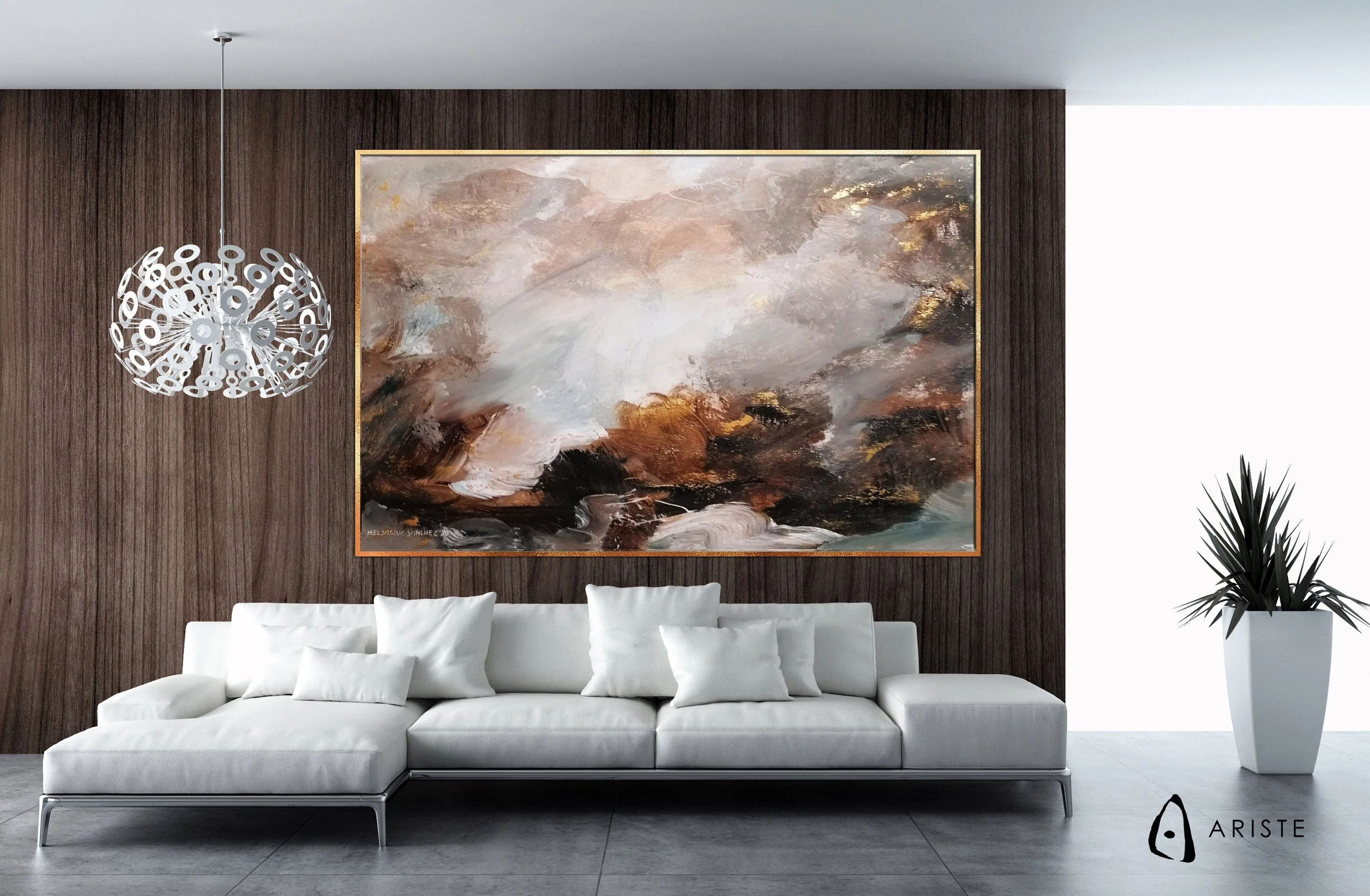 Beige, brown & gold abstract canvas painting made to order in a custom size