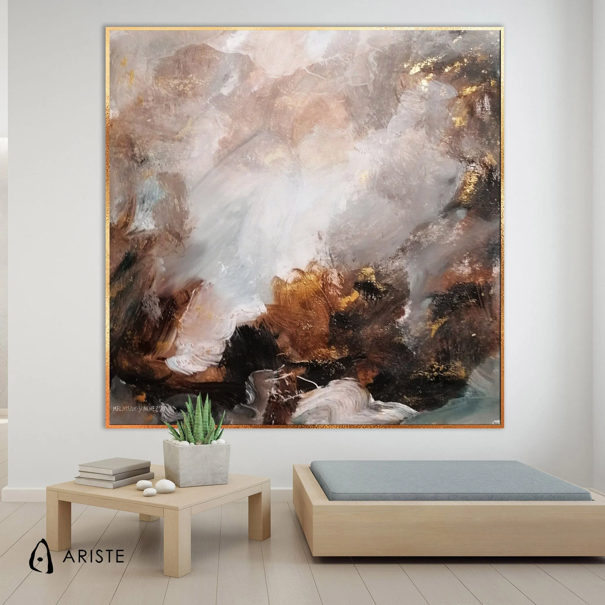 Beige, brown & gold abstract canvas painting made to order in a custom size