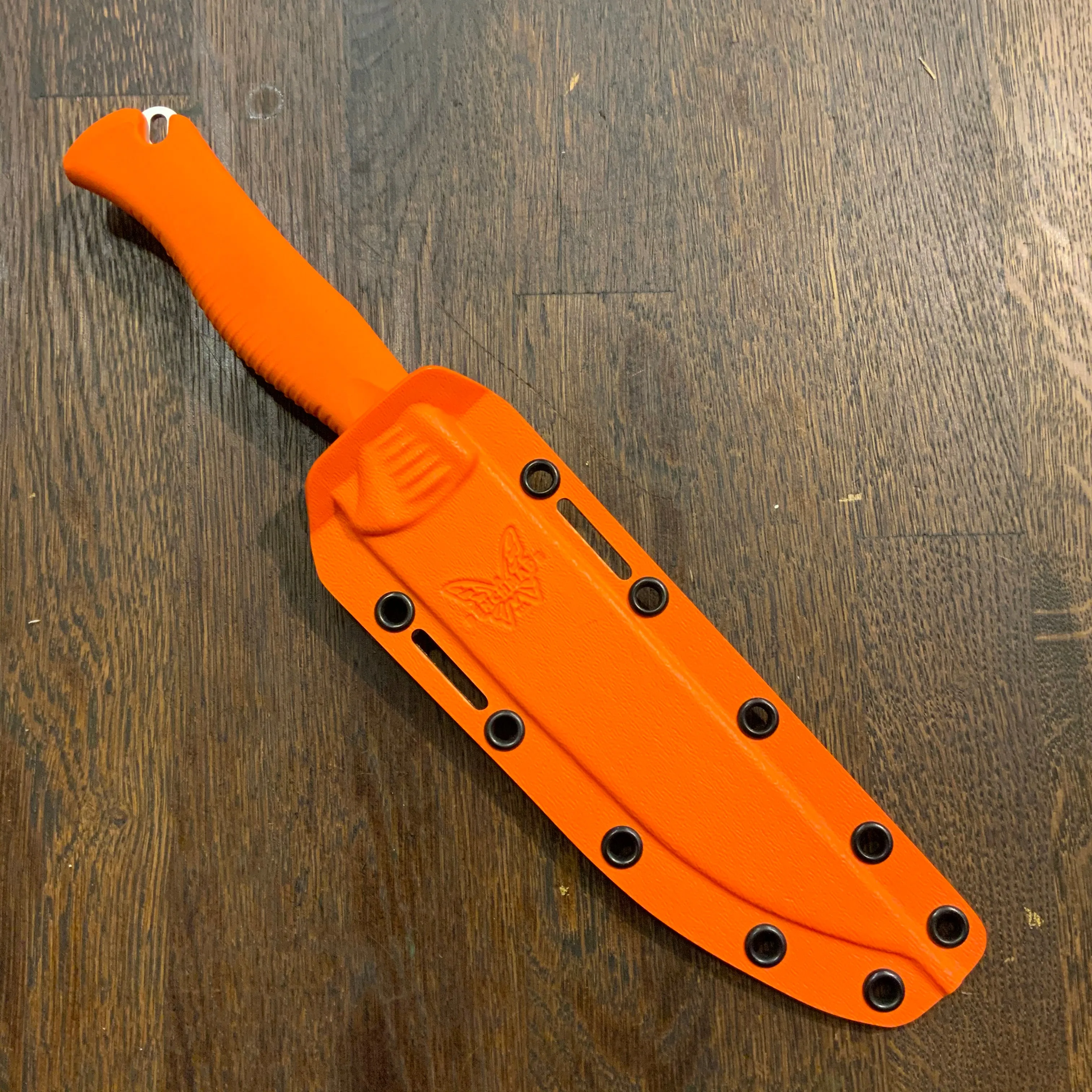 Benchmade 15500 Meatcrafter 6" Trailing Point CPM-154 Fixed Blade Orange Santoprene Handle with Sheath