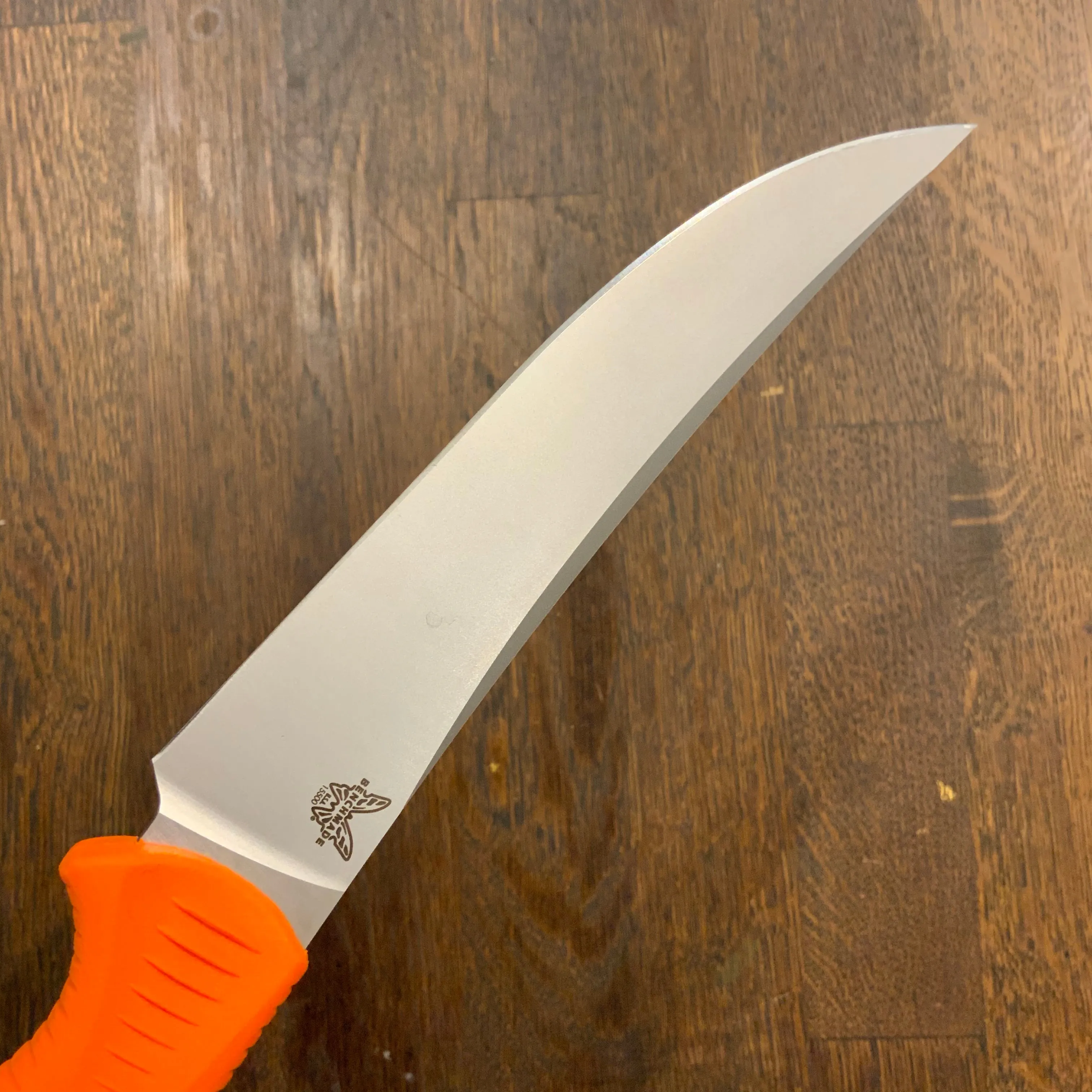 Benchmade 15500 Meatcrafter 6" Trailing Point CPM-154 Fixed Blade Orange Santoprene Handle with Sheath