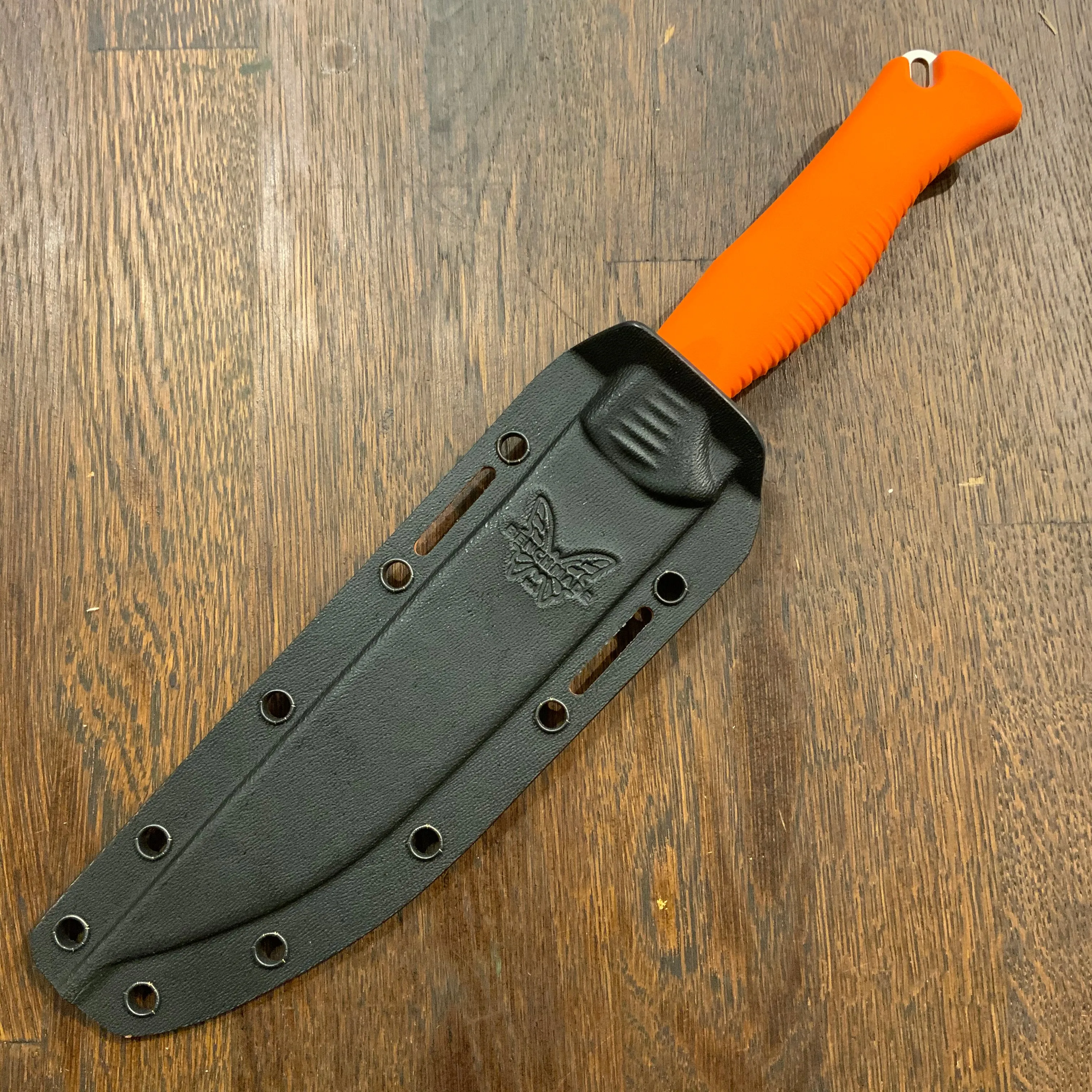 Benchmade 15500 Meatcrafter 6" Trailing Point CPM-154 Fixed Blade Orange Santoprene Handle with Sheath