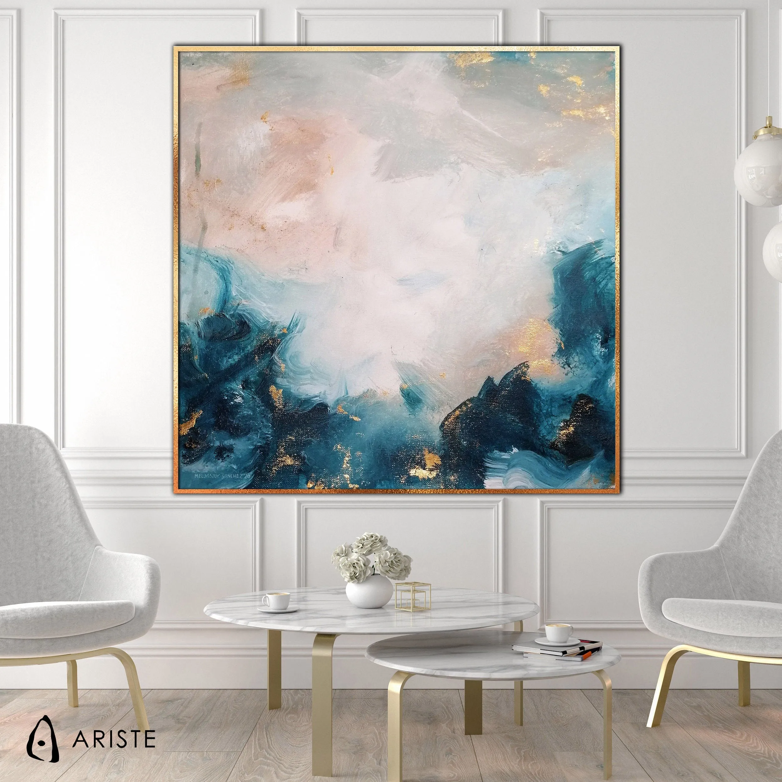 Blue & gold abstract canvas painting made to order in a custom size