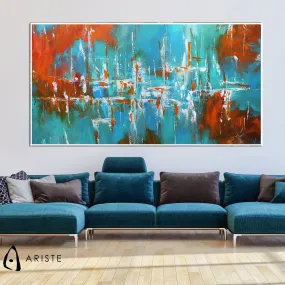 Blue & orange oversized abstract wall art made to order in a custom size