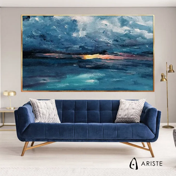 Blue & teal oversized abstract seascape wall art