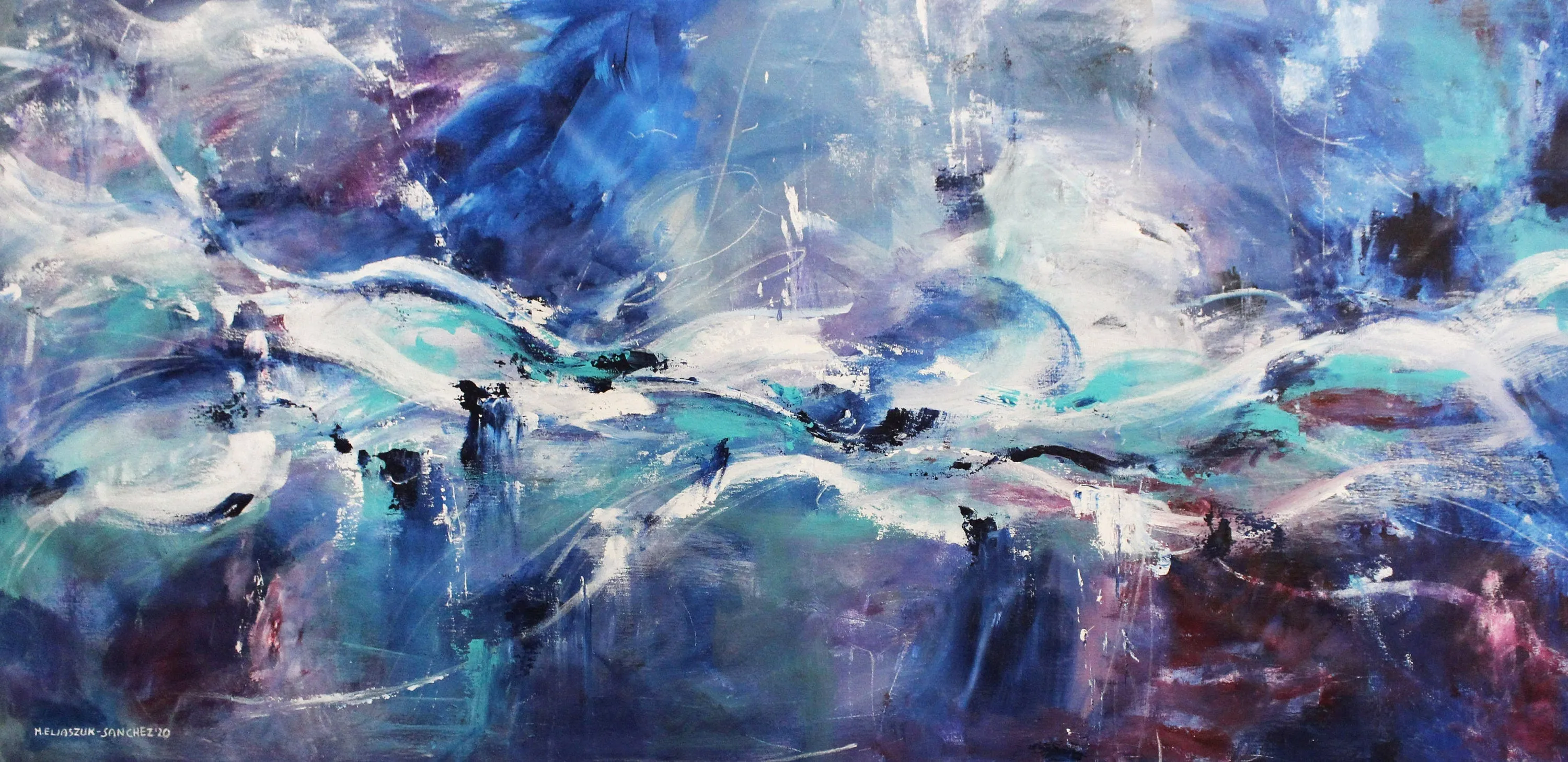 Blue & white large abstract painting made to order in a custom size