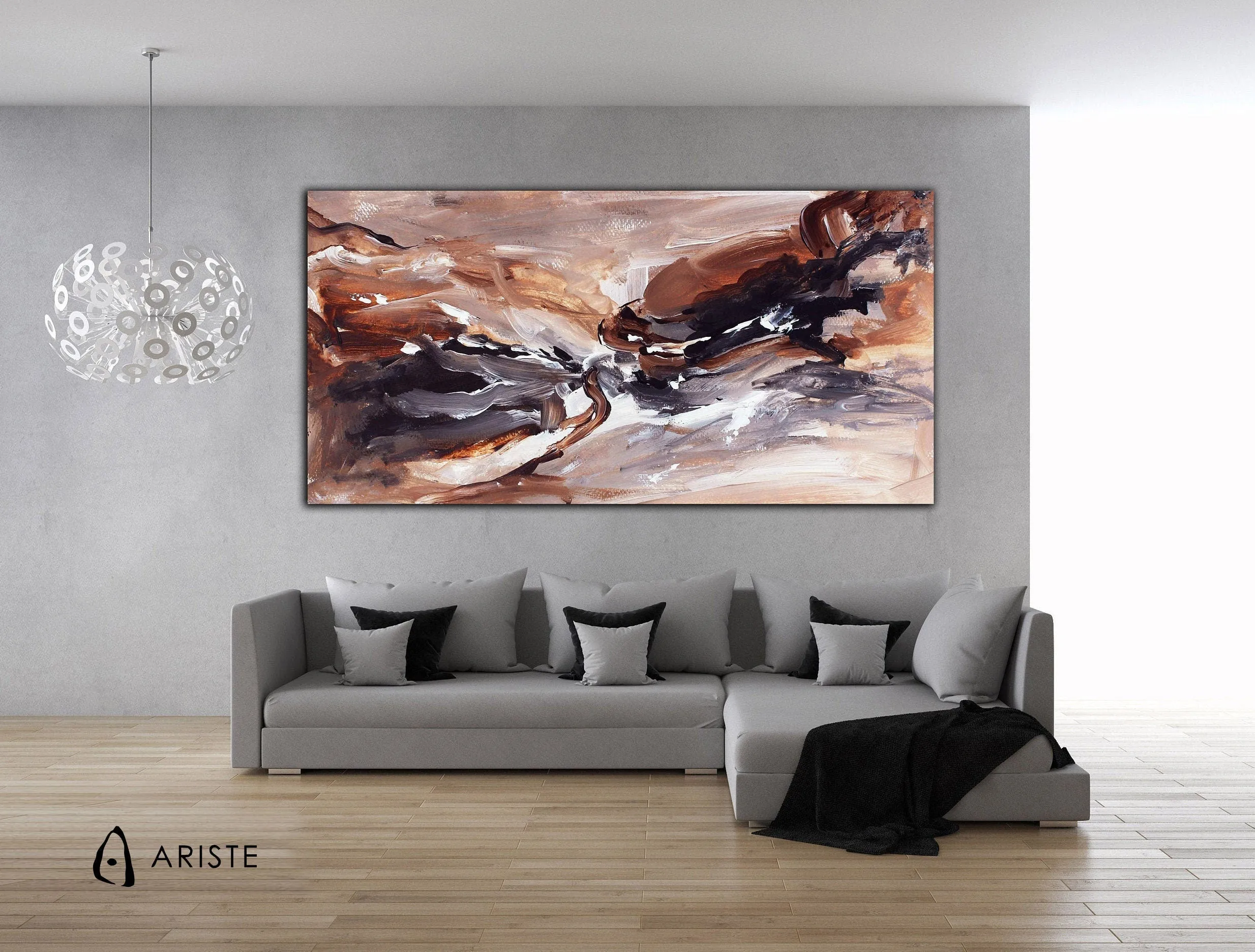 Brown & white extra large canvas wall art made to order in a custom size