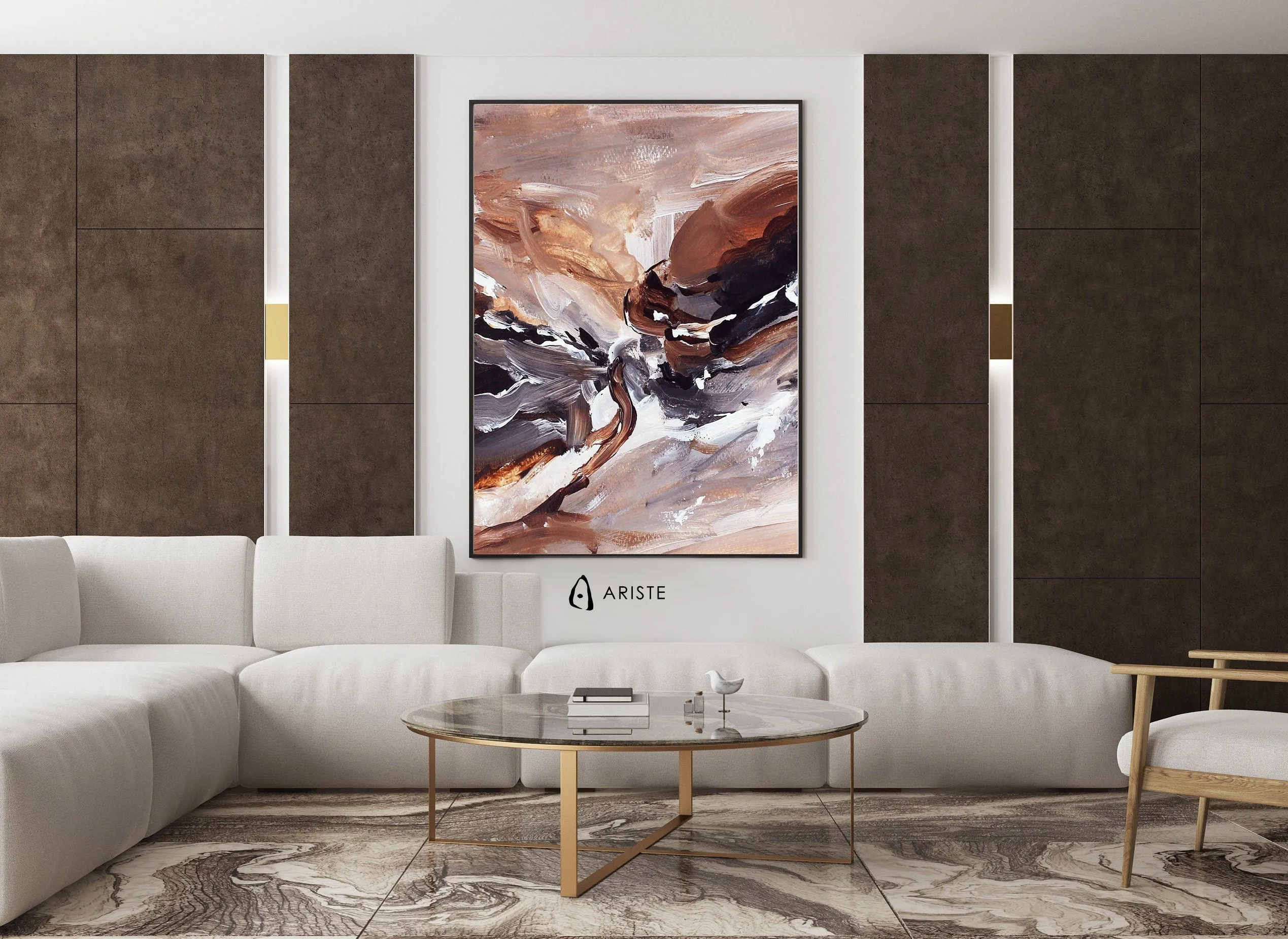 Brown & white extra large canvas wall art made to order in a custom size