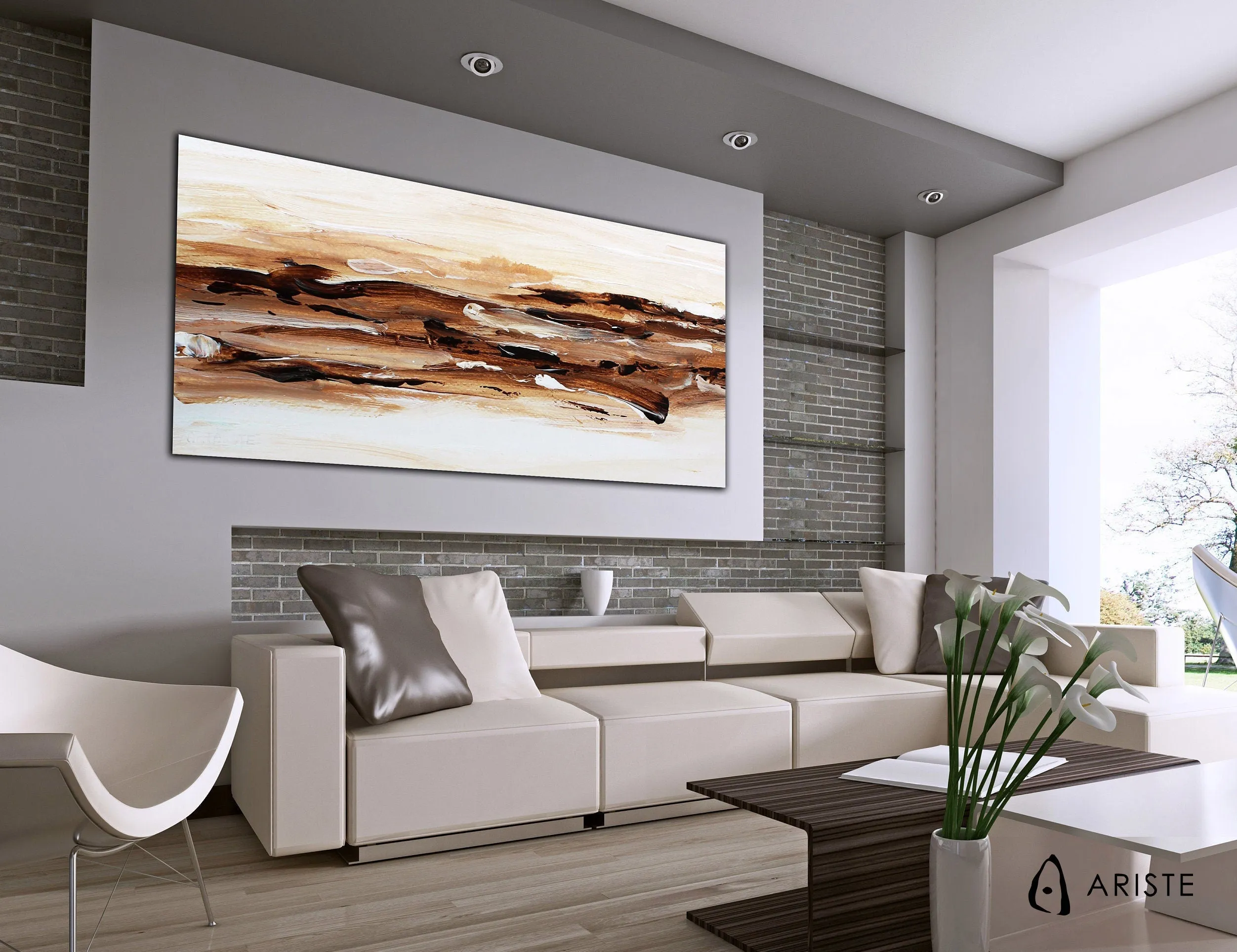 Brown & white large abstract wall art made to order in a custom size