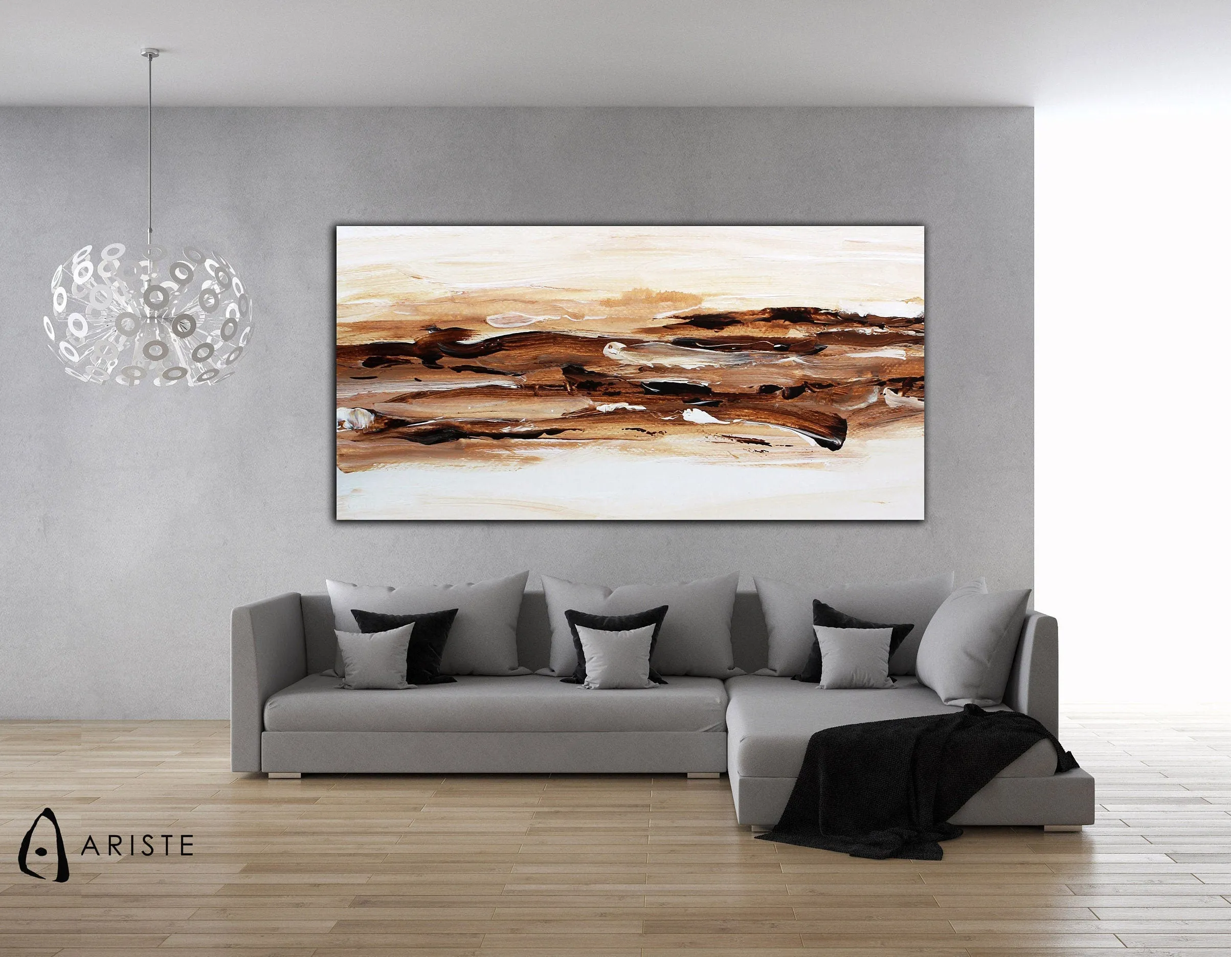 Brown & white large abstract wall art made to order in a custom size