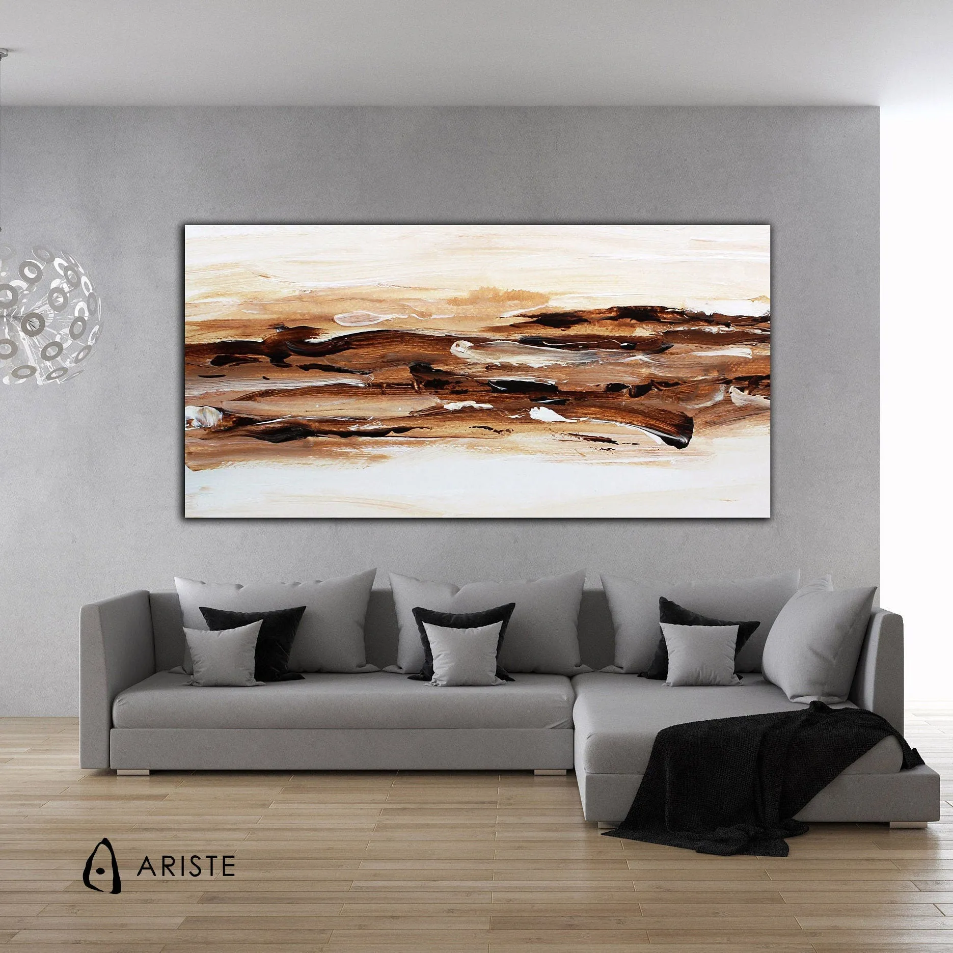 Brown & white large abstract wall art made to order in a custom size