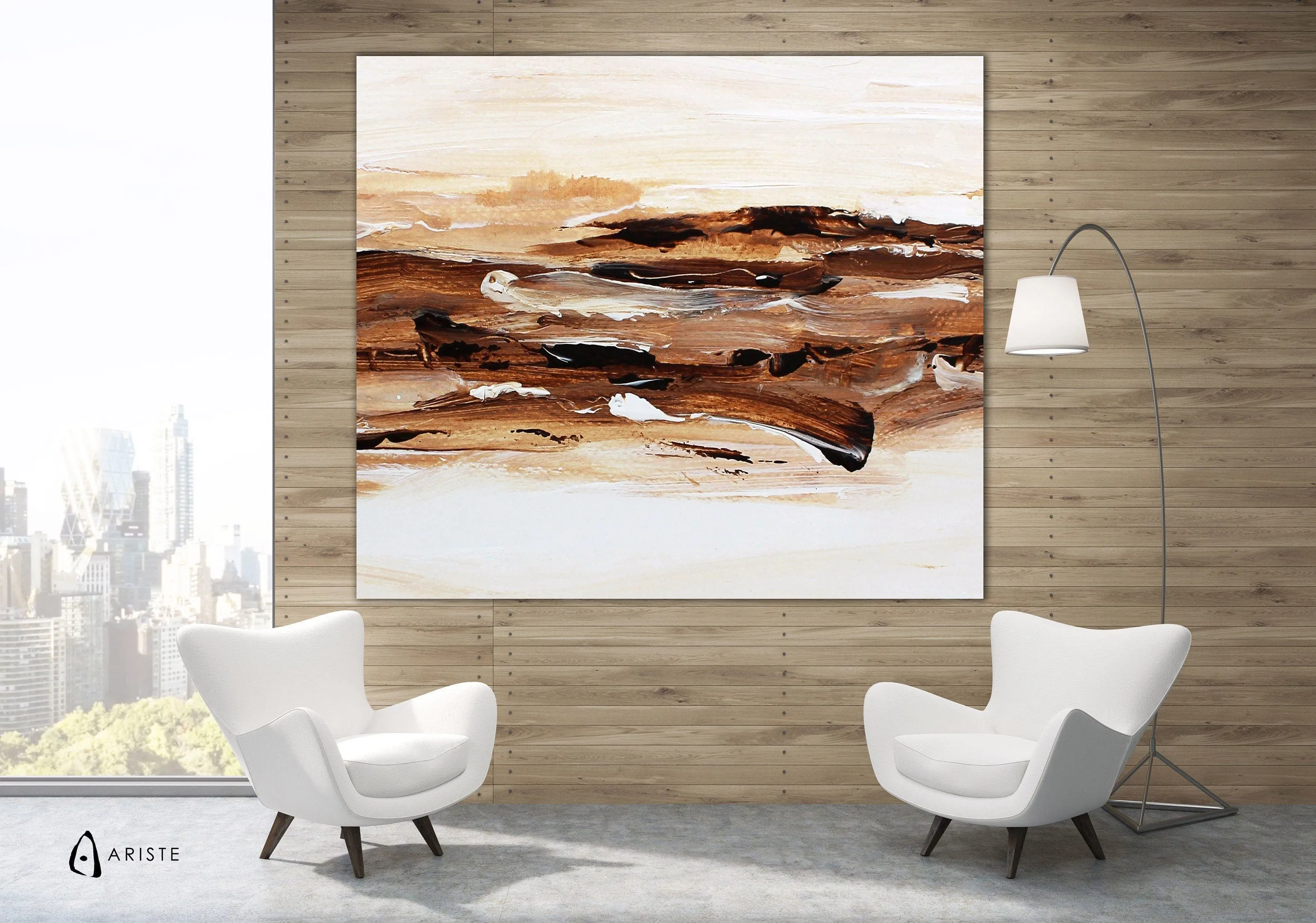 Brown & white large abstract wall art made to order in a custom size