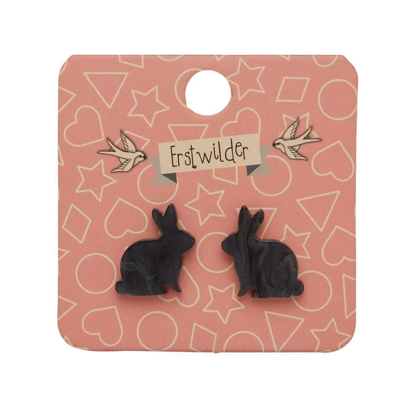 Bunny Textured Resin Stud Earrings - Black