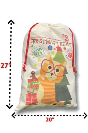 CAT XMAS GIFTS DRAWSTRING CANVAS SACK