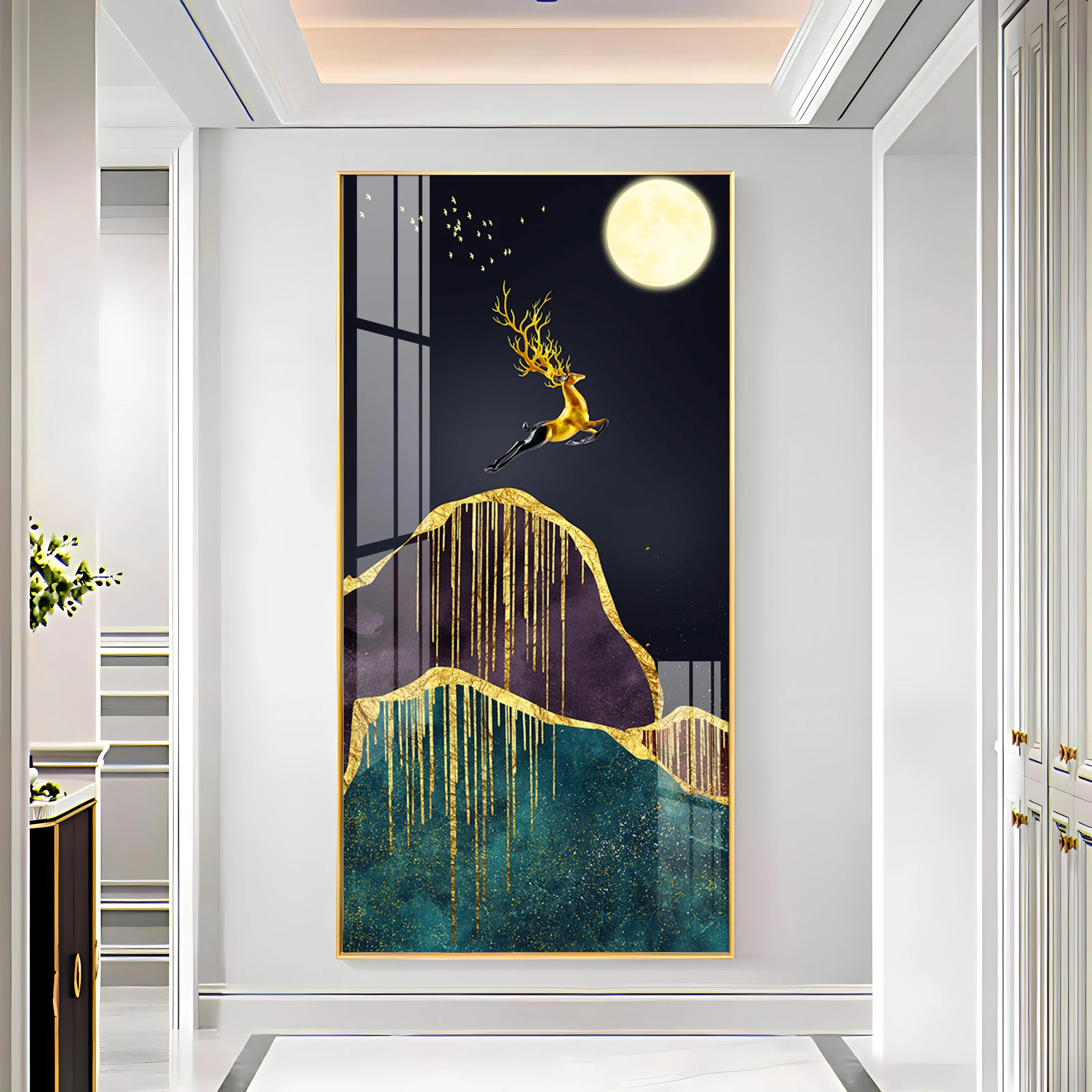 Catching The Moon Luxury Crystal Vertical Wall Art