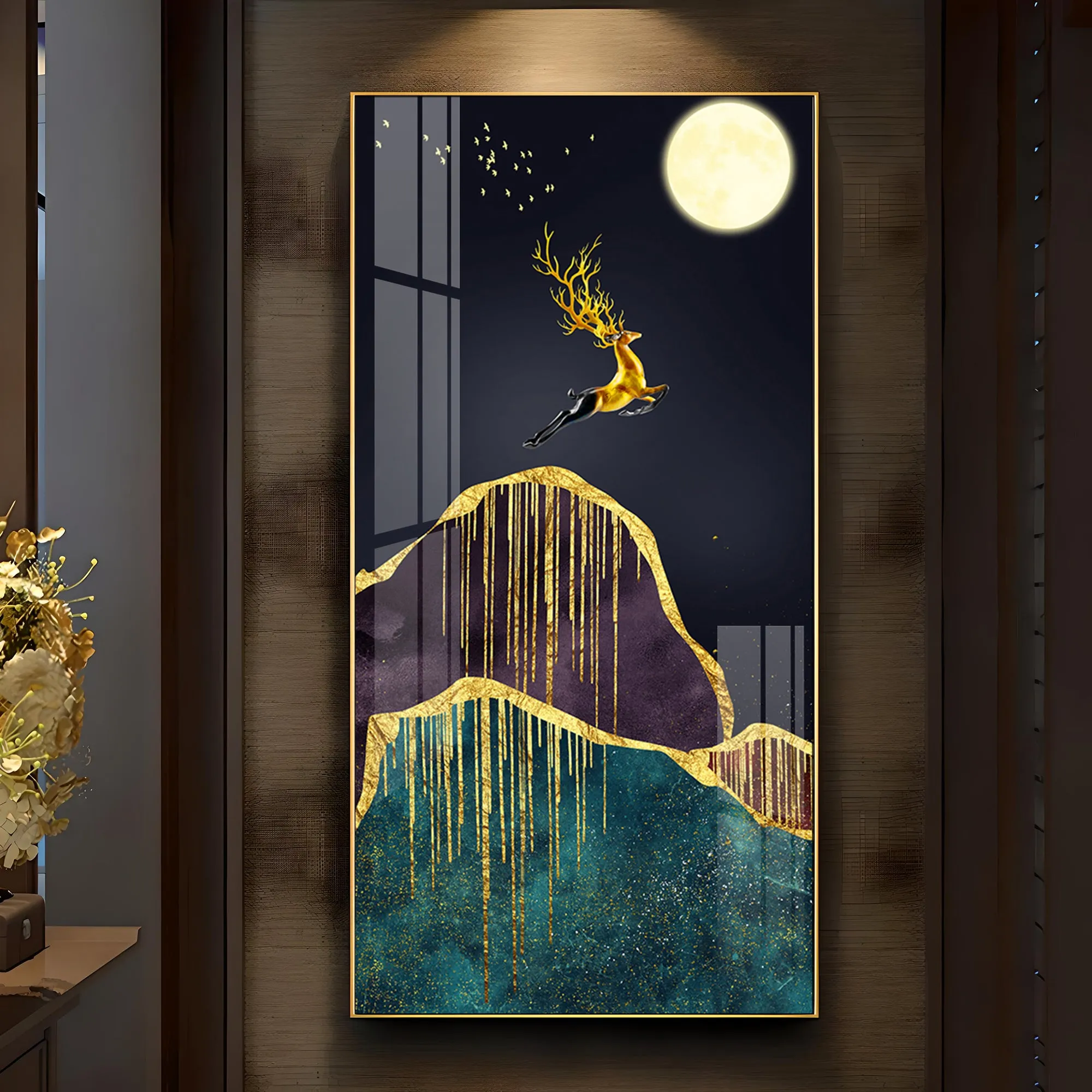 Catching The Moon Luxury Crystal Vertical Wall Art