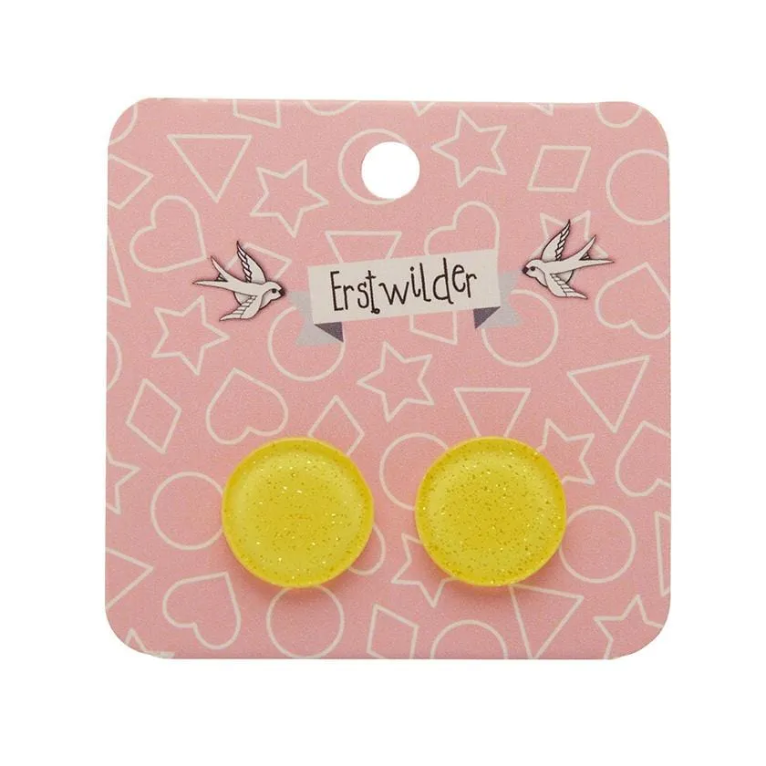 Circle Glitter Resin Stud Earrings - Yellow