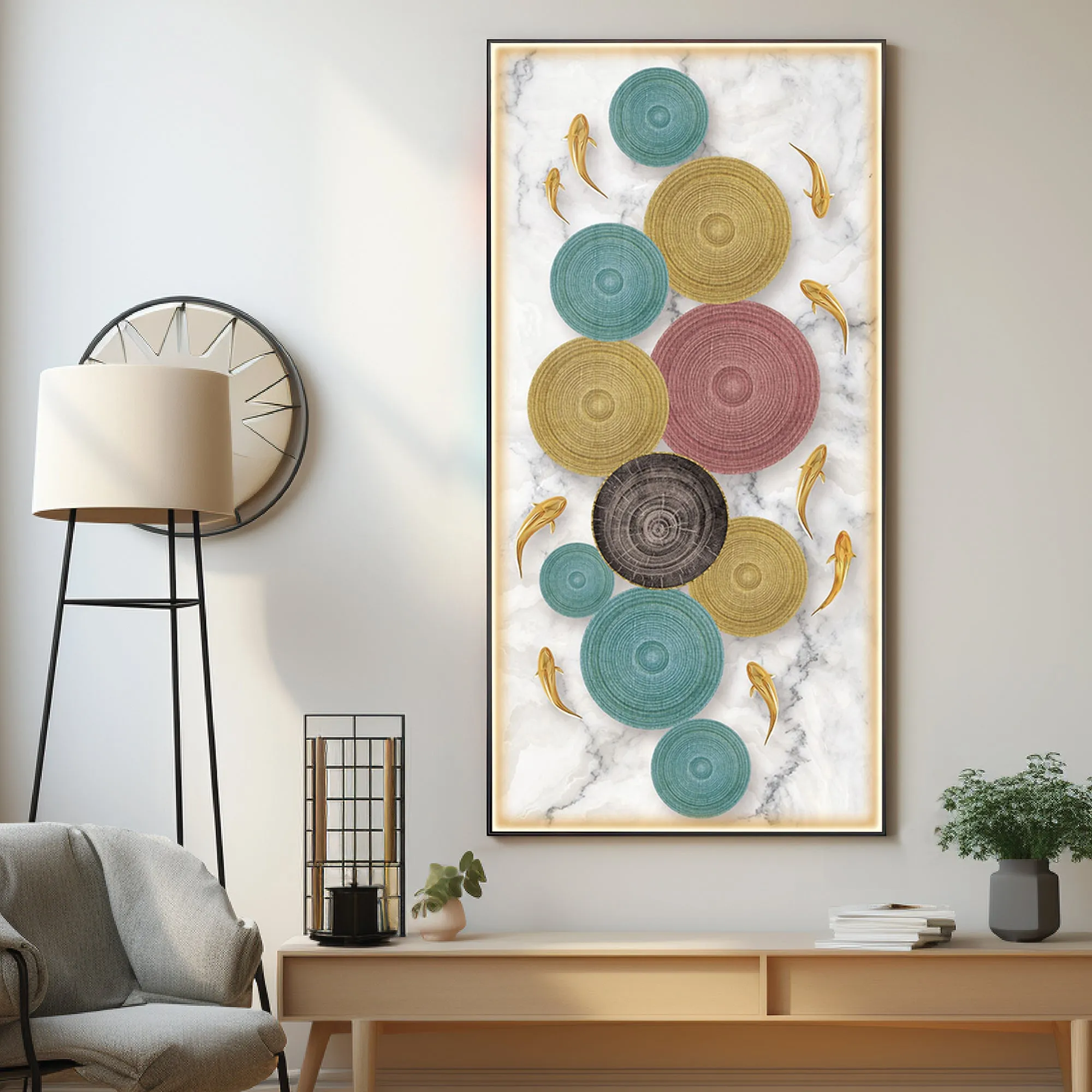 Colorful Discs & Fishes Luxury Crystal Wall Art