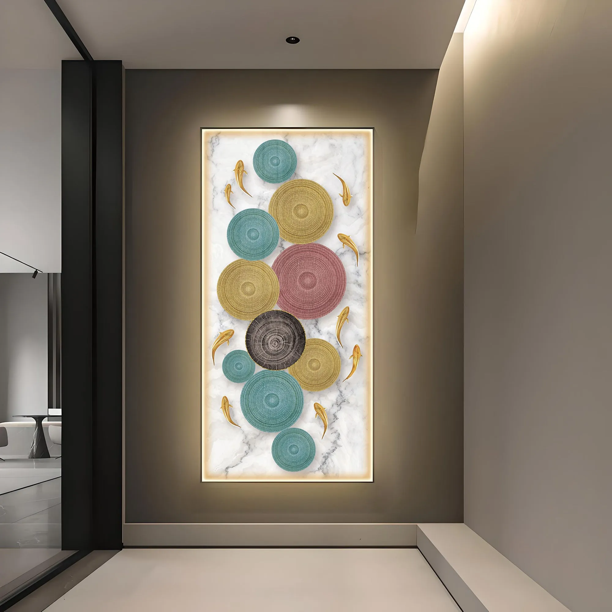 Colorful Discs & Fishes Luxury Crystal Wall Art