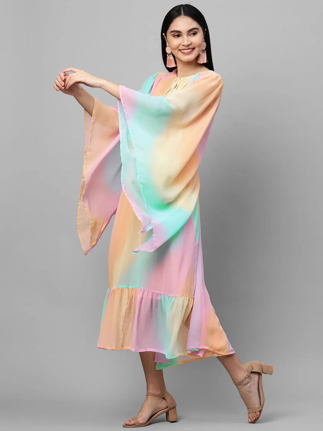 Colorful Ombre Printed Kaftan Style Maxi Dress - Multi