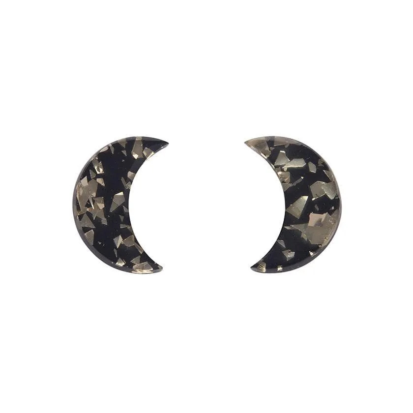 Crescent Moon Chunky Glitter Resin Stud Earrings - Gold