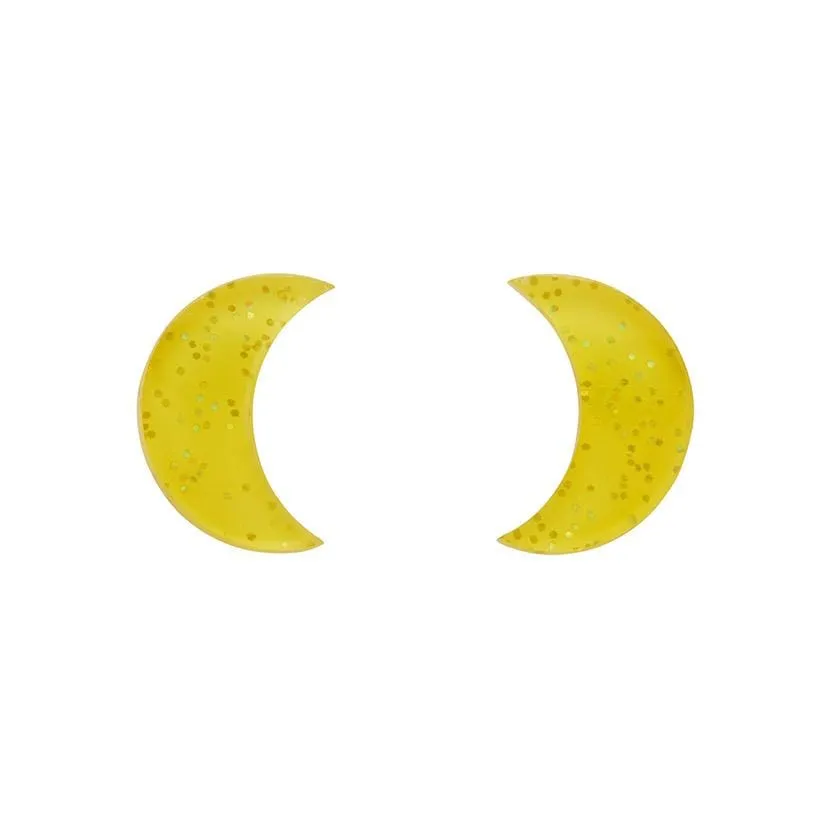 Crescent Moon Glitter Resin Stud Earrings - Yellow