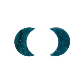 Crescent Moon Ripple Glitter Resin Stud Earrings - Emerald