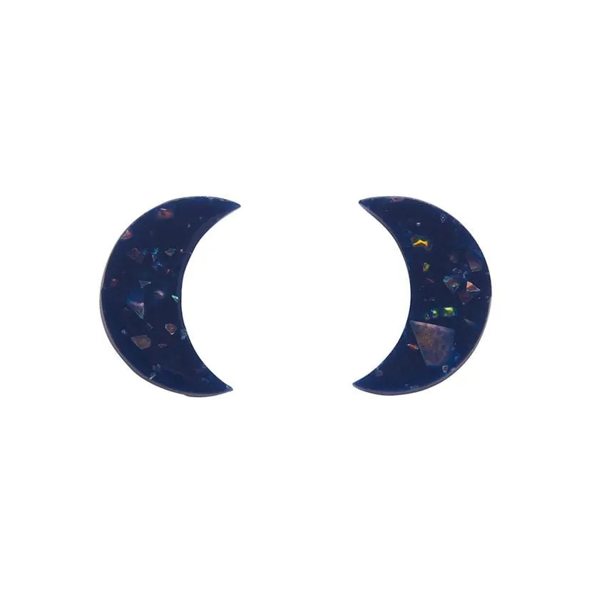 Crescent Moon Solid Glitter Resin Stud Earrings - Dark Blue