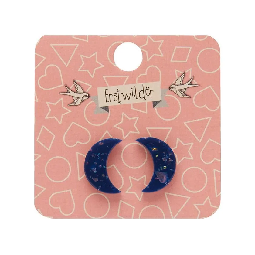 Crescent Moon Solid Glitter Resin Stud Earrings - Dark Blue